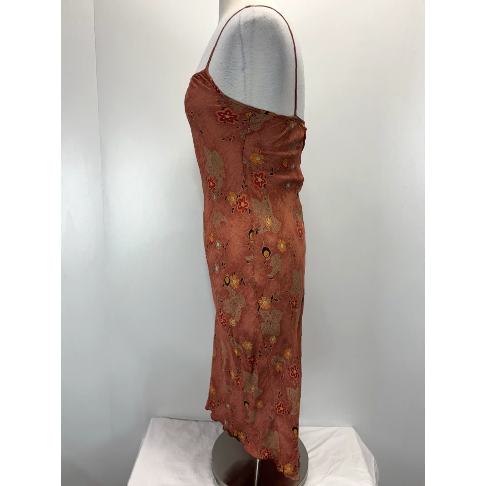 Vintage VINTAGE Iz Byer Slip Dress Midi 7 Floral Forest Fairy Brown High Lo Women's Dress 2000s Grunge Spring Summer Fall Sleeveless Square Neck Size M / US 6-8 / IT 42-44 - 2 Thumbnail