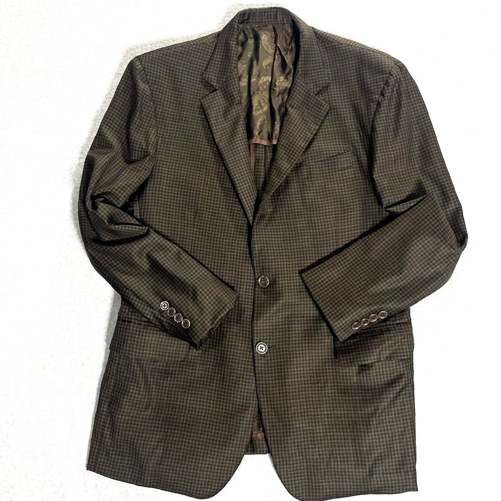 Robert Talbott Robert Talbott Blazer Wool Carmel Jacket Mens Size 40R Check Vintage Two-Button Front Shawl Lined Double-Vented Carded Pattern Brown Men Size 40R - 7 Thumbnail