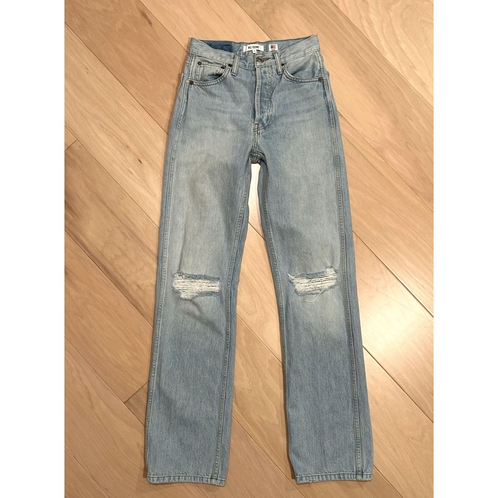 RE/DONE VINTAGE RE/ DONE High Rise Loose Denim Blue Jean Distressed Straight Leg Women’s 26x32 Size 26" / US 2 / IT 38 - 2 Thumbnail