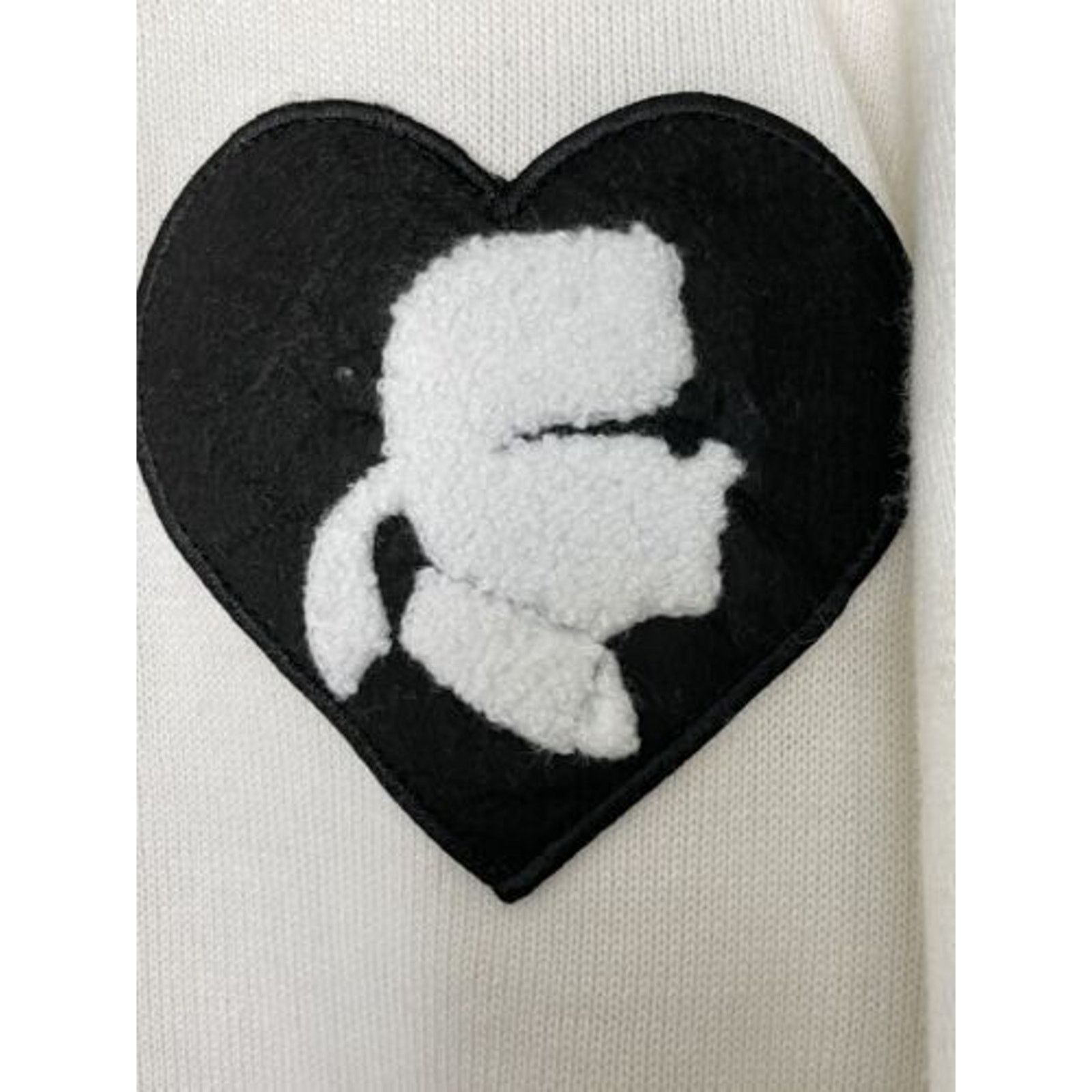 Karl Lagerfeld KARL LAGERFELD WHITE & BLACK SIGNATURE HEART PATCH SWEATER Size L / US 10 / IT 46 - 3 Thumbnail