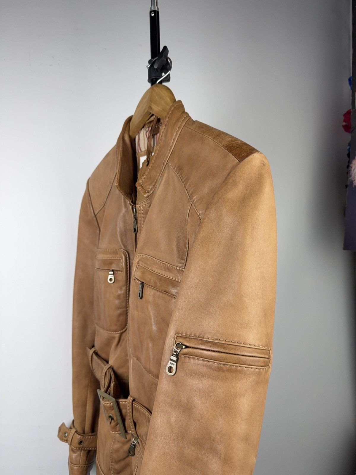 Japanese Brand 00s Leather Safari Biker Moto Jacket Tan Brown Vintage Size M / US 6-8 / IT 42-44 - 4 Thumbnail