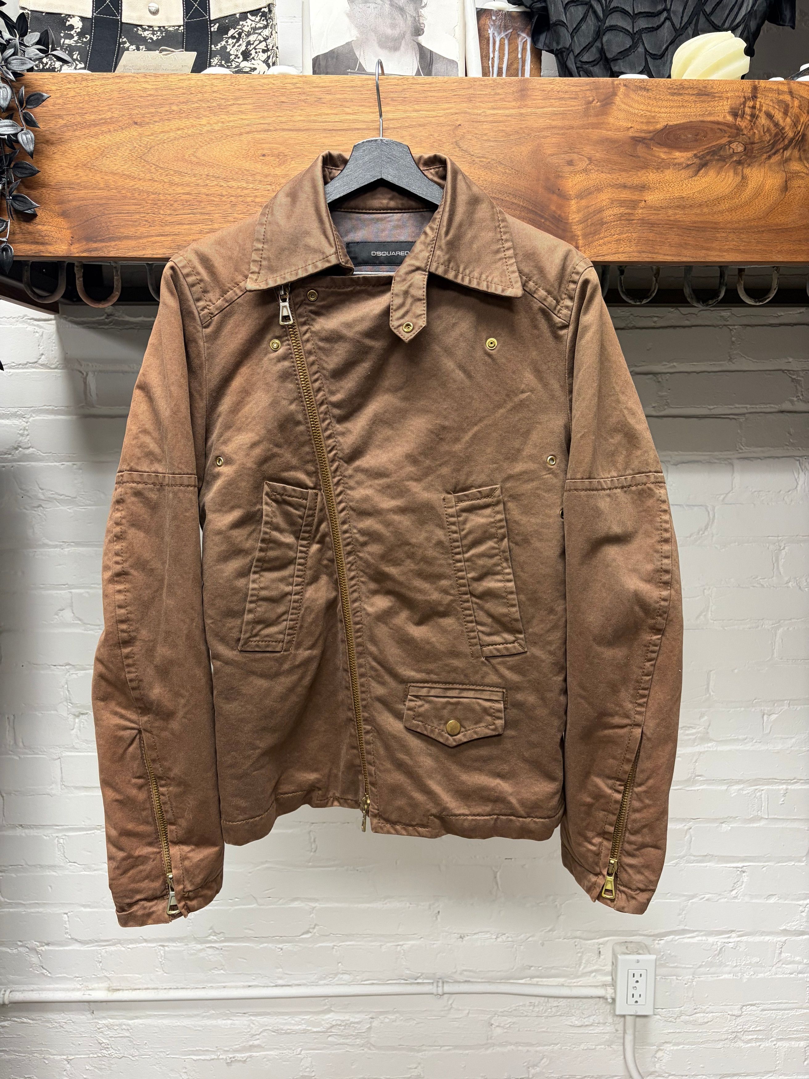 2000s Dsquared2 Brown Cotton ‘Perfecto Zip’ Biker Jacket