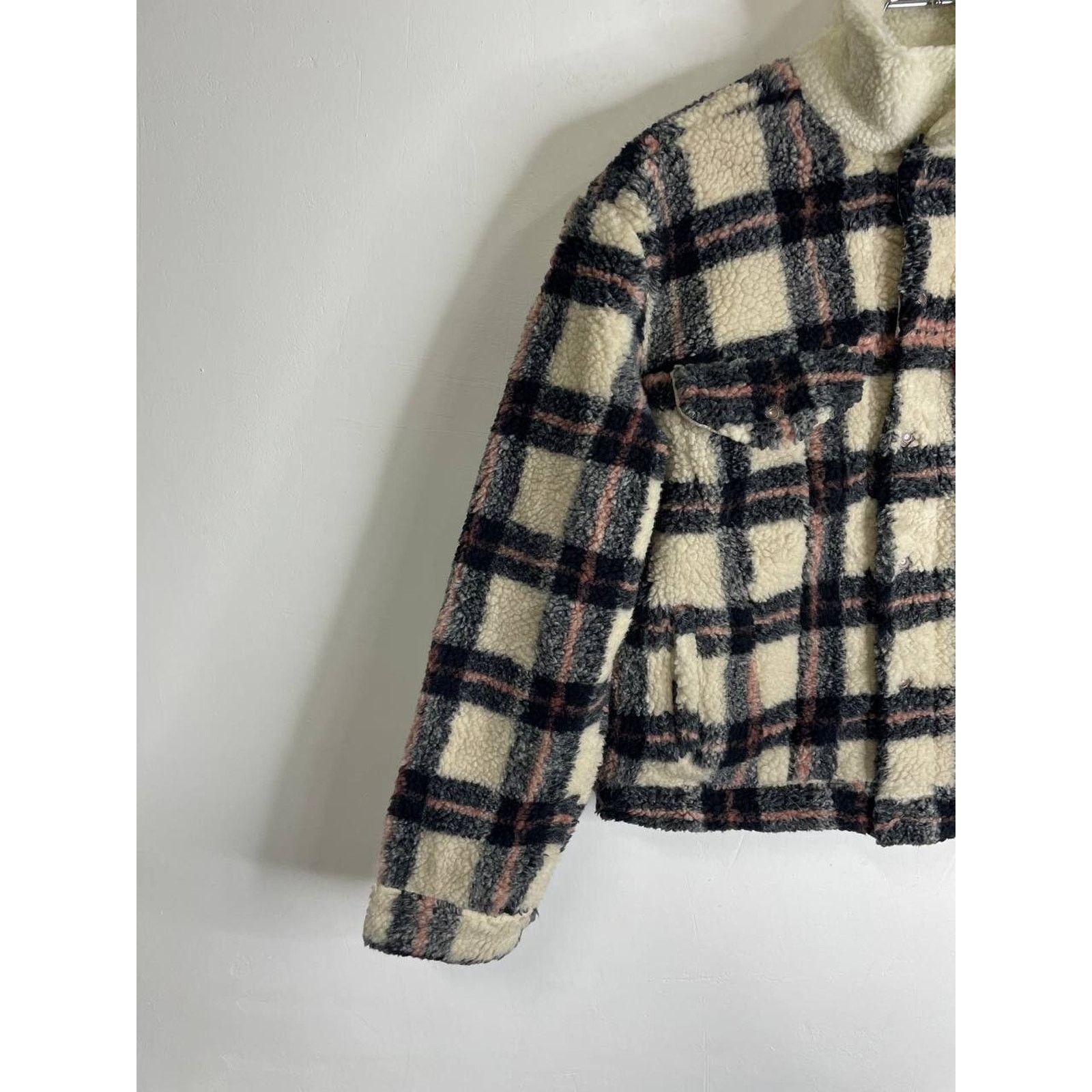 Levi's Vintage Levi’s Sherpa Plaid Fleece Jacket Cream Black Size S Size S / US 4 / IT 40 - 4 Thumbnail