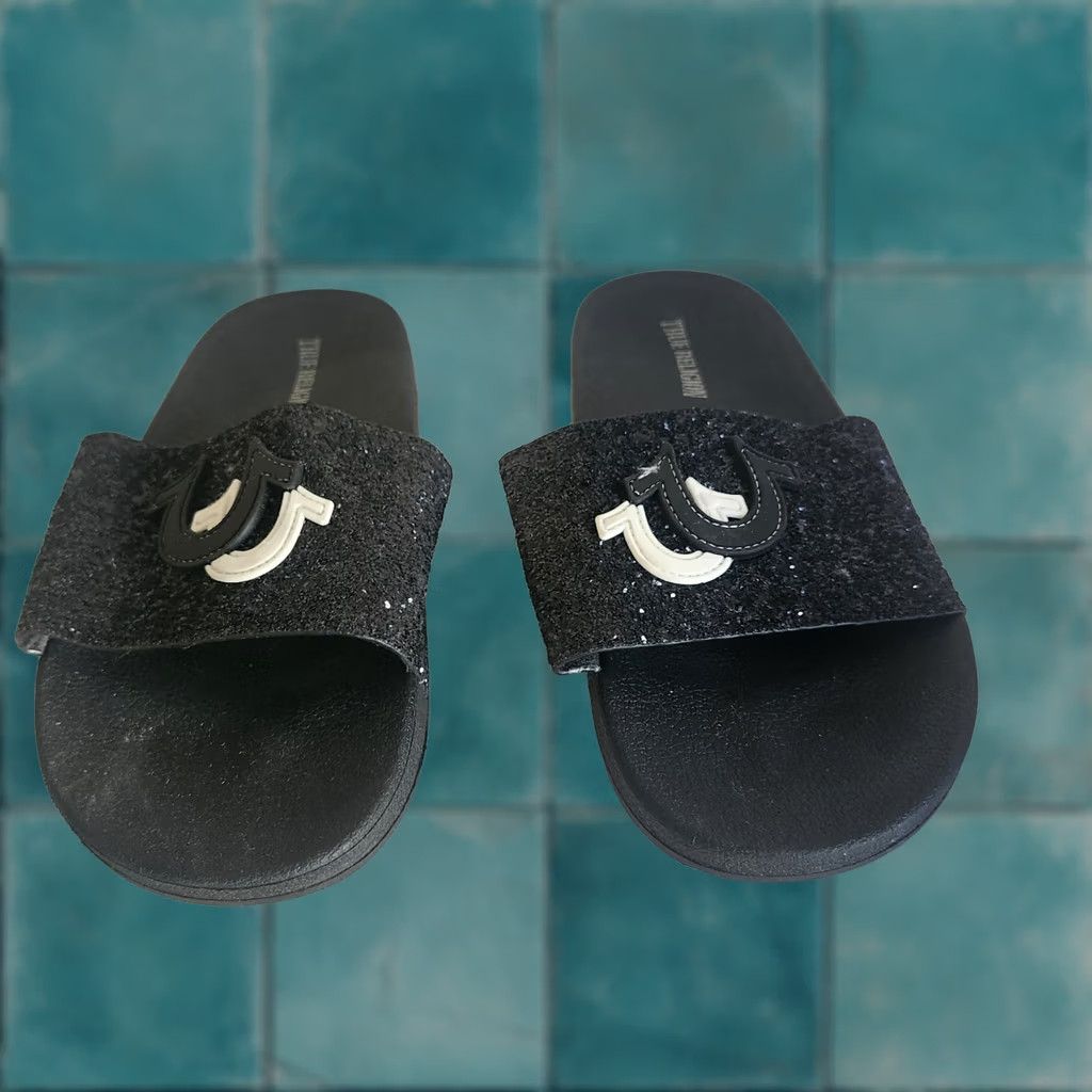 True Religion True Religion Slides Mens 11 Black Glitter Logo Sandals Size ONE SIZE - 1 Thumbnail