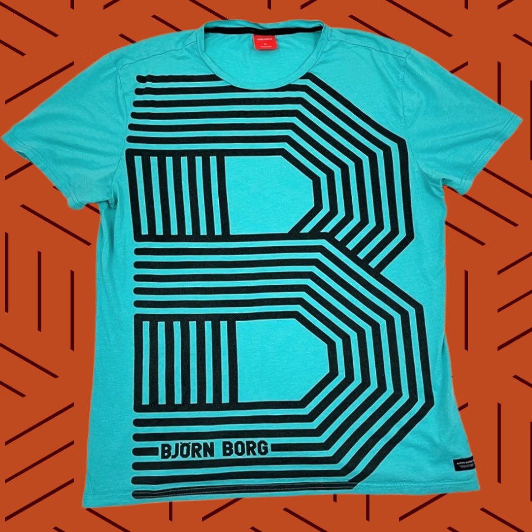 Vintage Bjorn Borg Shirt Mens XL Blue Teal Active Tennis Workout Training Liam Graphic Print Size US XL / EU 56 / 4 - 1 Thumbnail