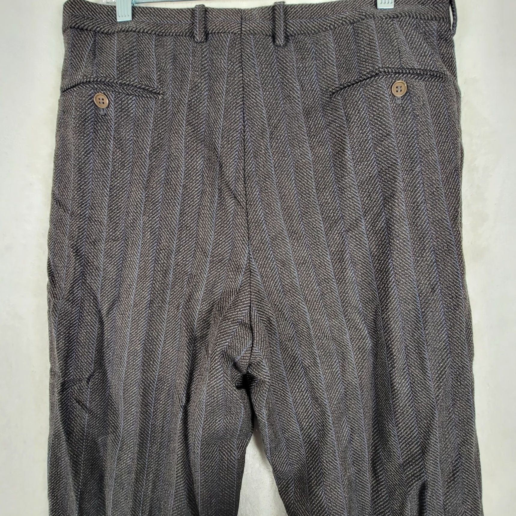 Vintage GENERIC MENS DRESS PANTS IN DARK Brown Wool Blend Striped 34x30 Casual Regular Mens Dress Pants 34 Brown Mens Size US 34 / EU 50 - 5 Thumbnail