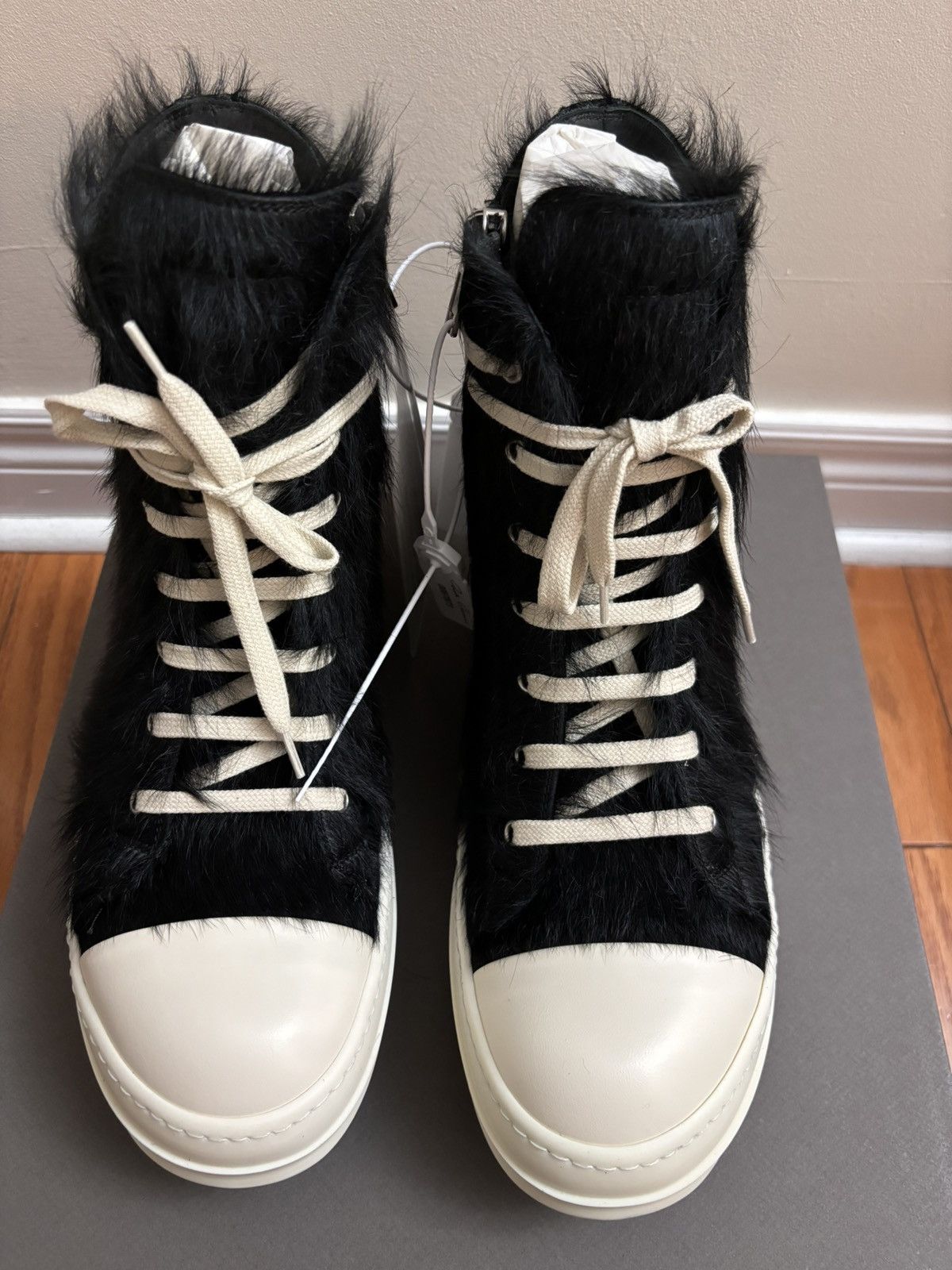 image of Rick Owens Sneakers In Black And Milk Long Hair Pony It43, Men's (Size 10)