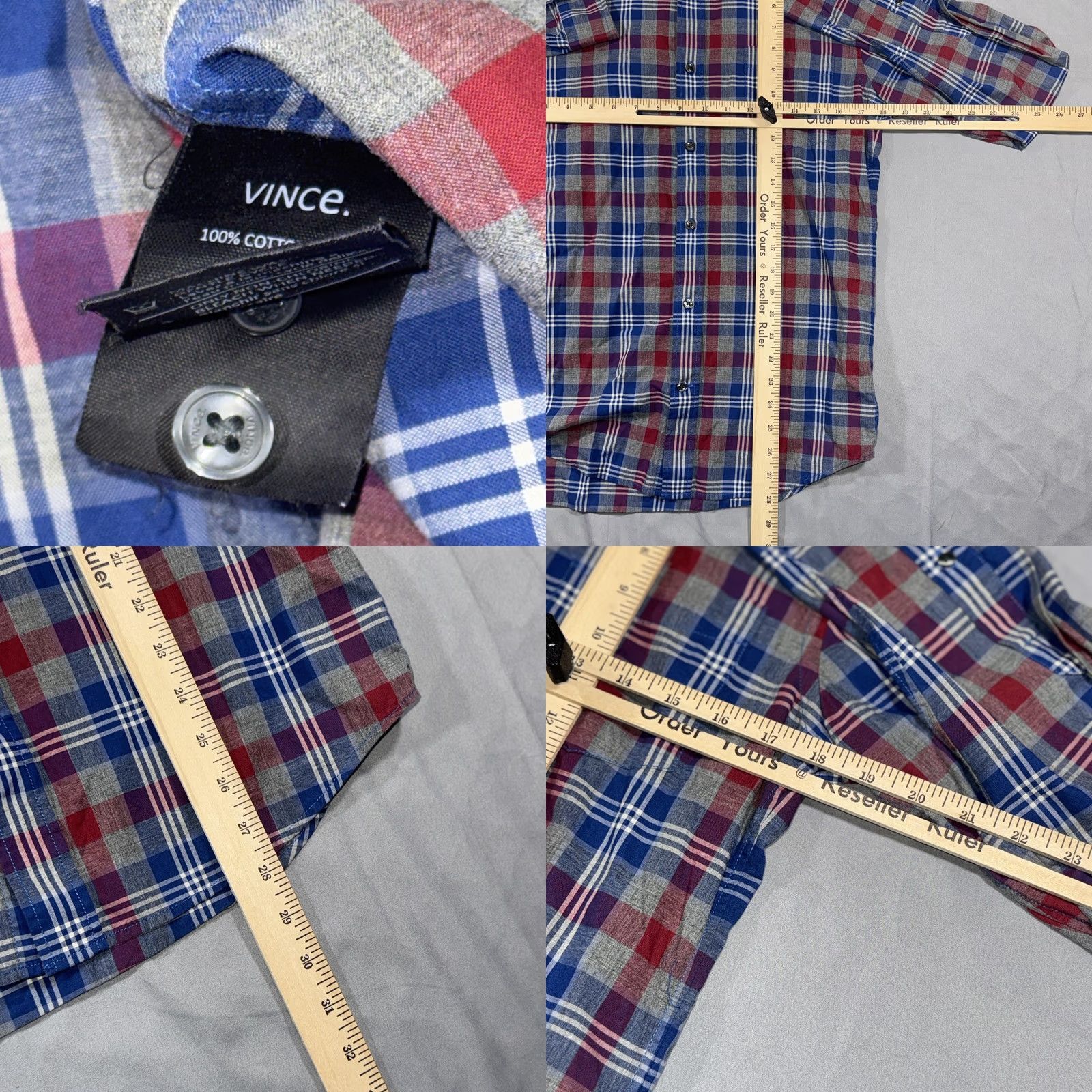 Vince Vince Shirt Mens Small Blue Red Plaid 100% Cotton Button-Down Long Sleeve Casual Size US S / EU 44-46 / 1 - 8 Thumbnail
