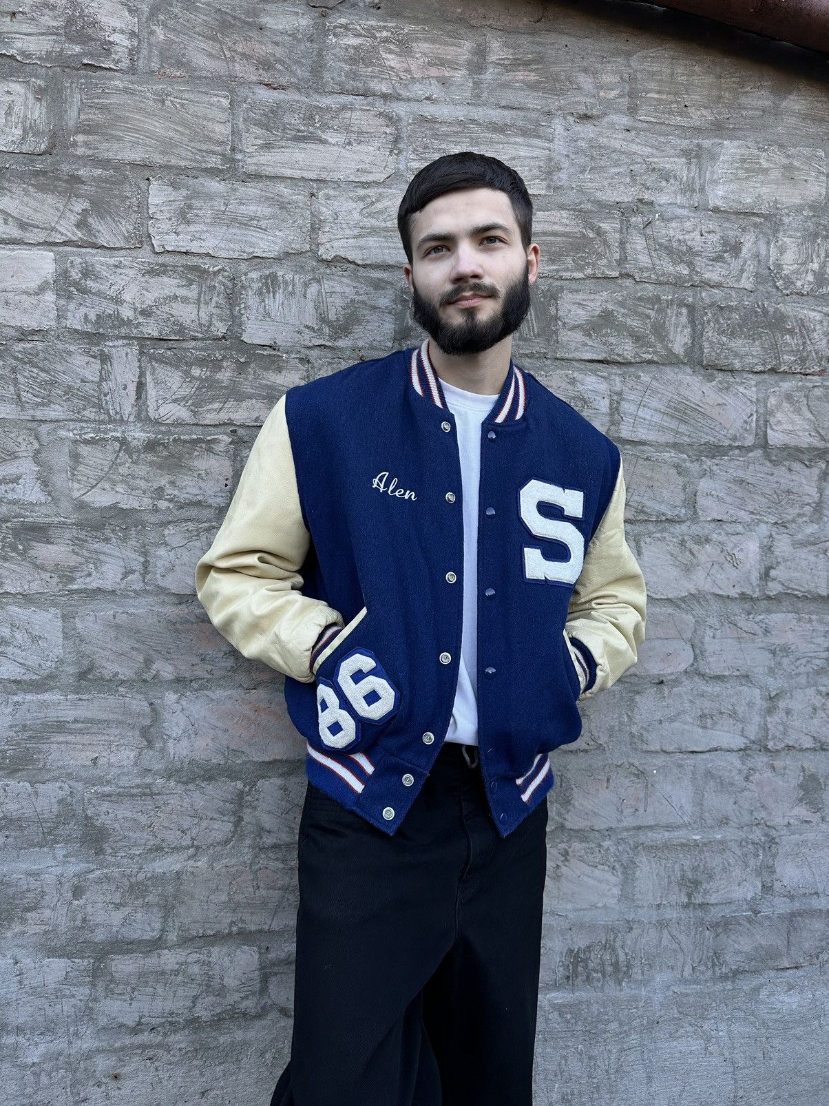 Vintage 80s Red & Grey Wool Varsity Jacket S