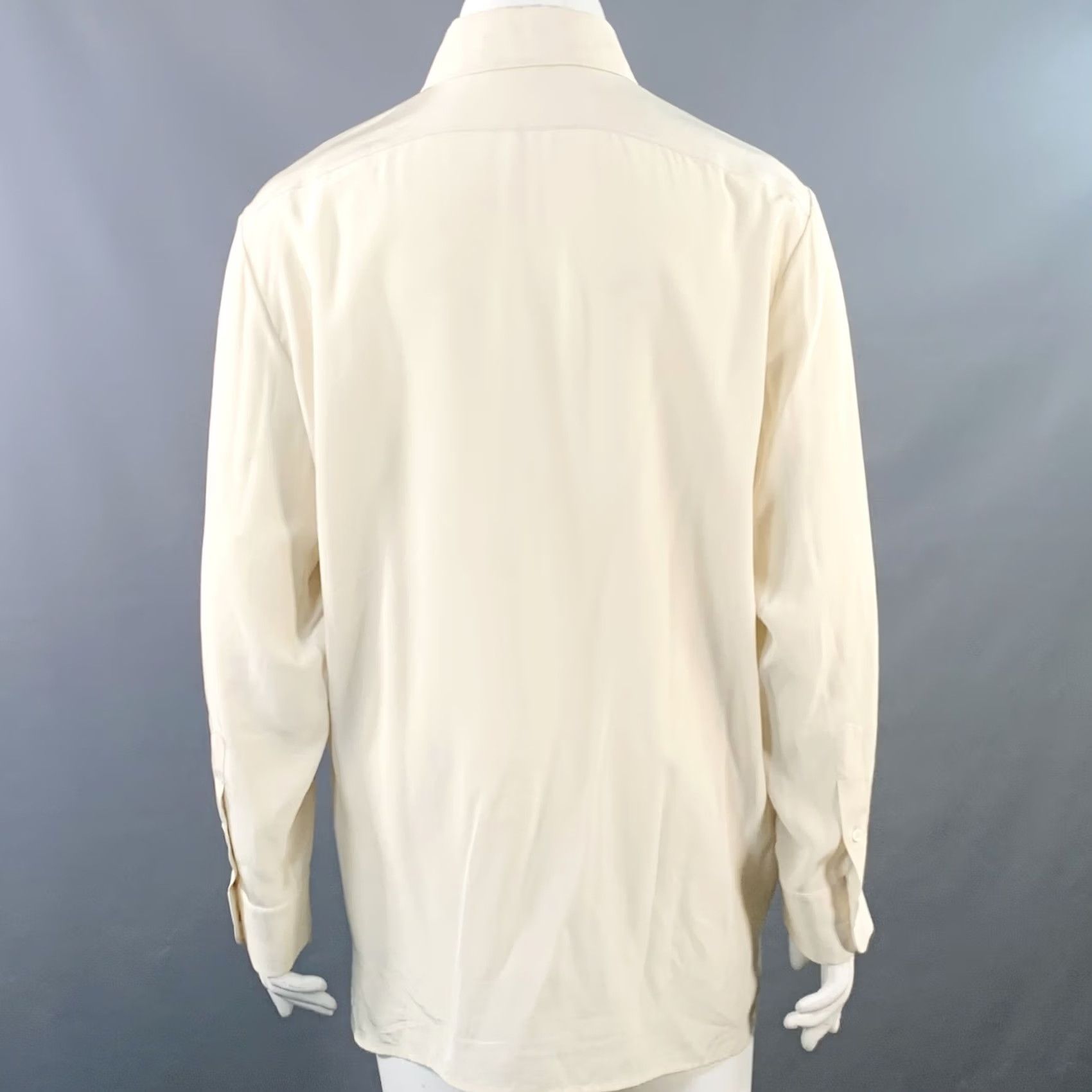 The Row THE ROW Silk Crepe Spread Collar Shirt Size L Cream Size L / US 10 / IT 46 - 3 Thumbnail