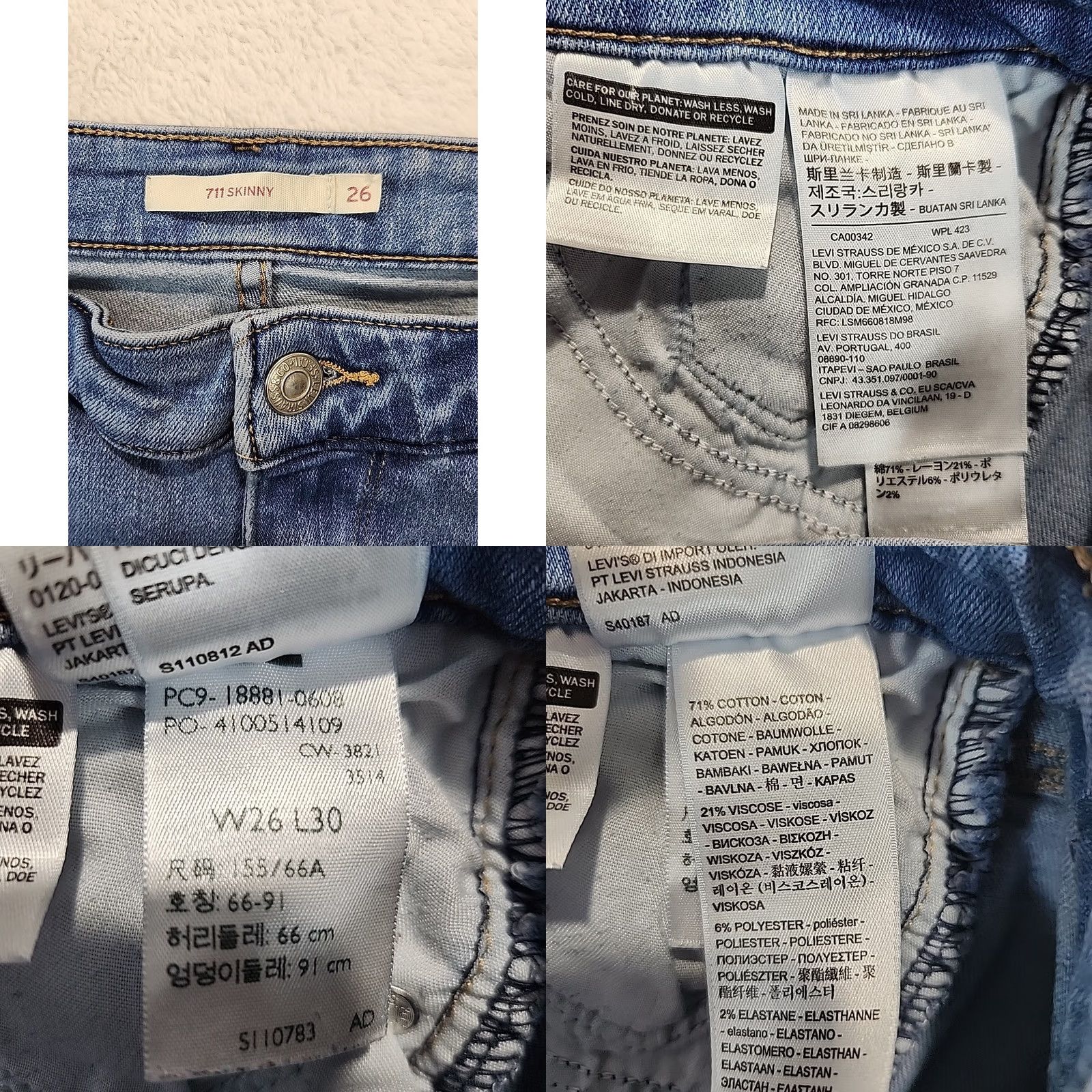 Levi's Levi's 711 Skinny Stretch Distressed Raw Hem Cuff Jeans Women's Sz 26 Light Wash Leather? Size 26" / US 2 / IT 38 - 9 Thumbnail
