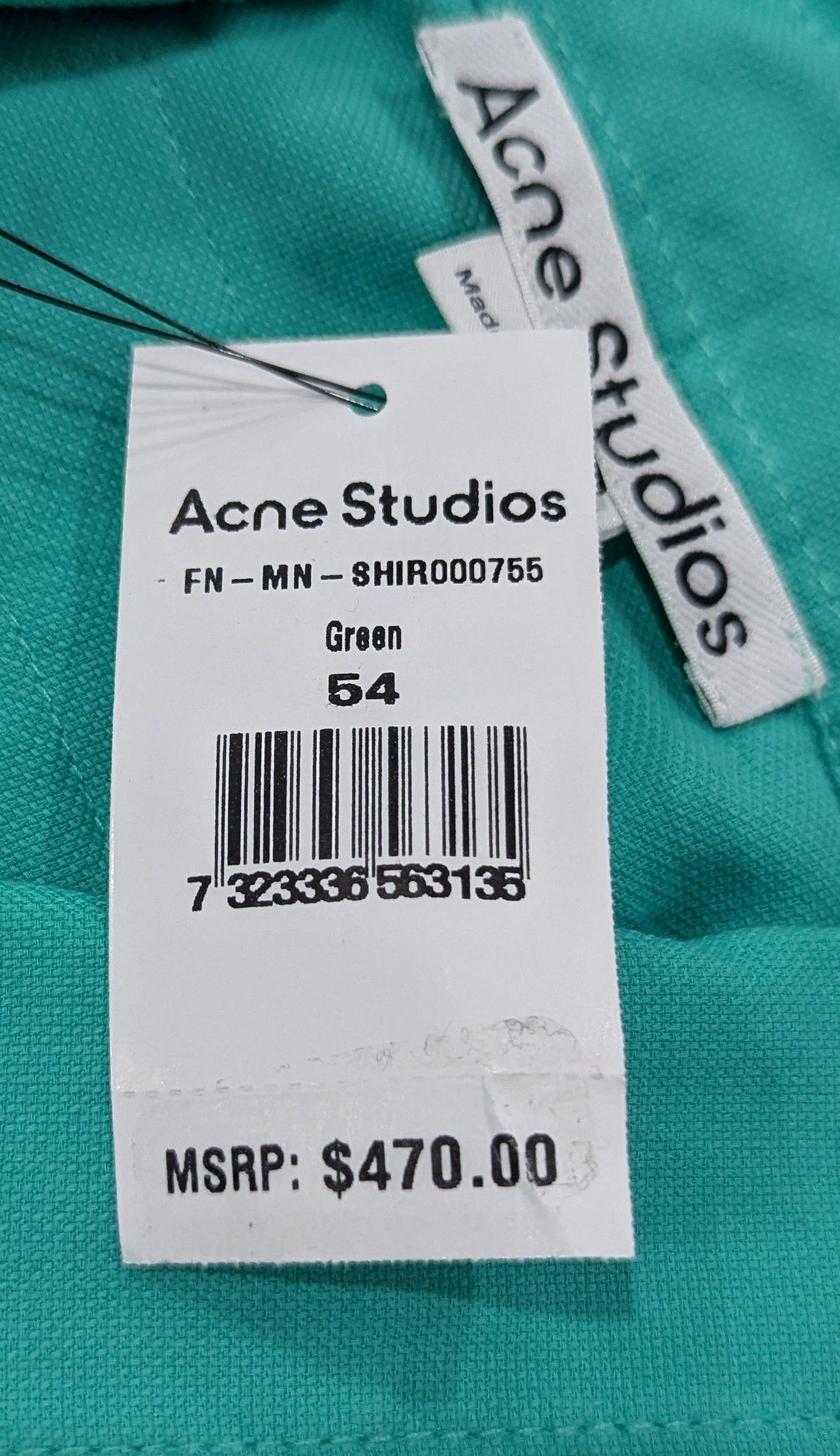 Acne Studios ACNE STUDIOS "Setar" Cotton LS Button Up Shirt Green 54 Size US L / EU 52-54 / 3 - 9 Thumbnail