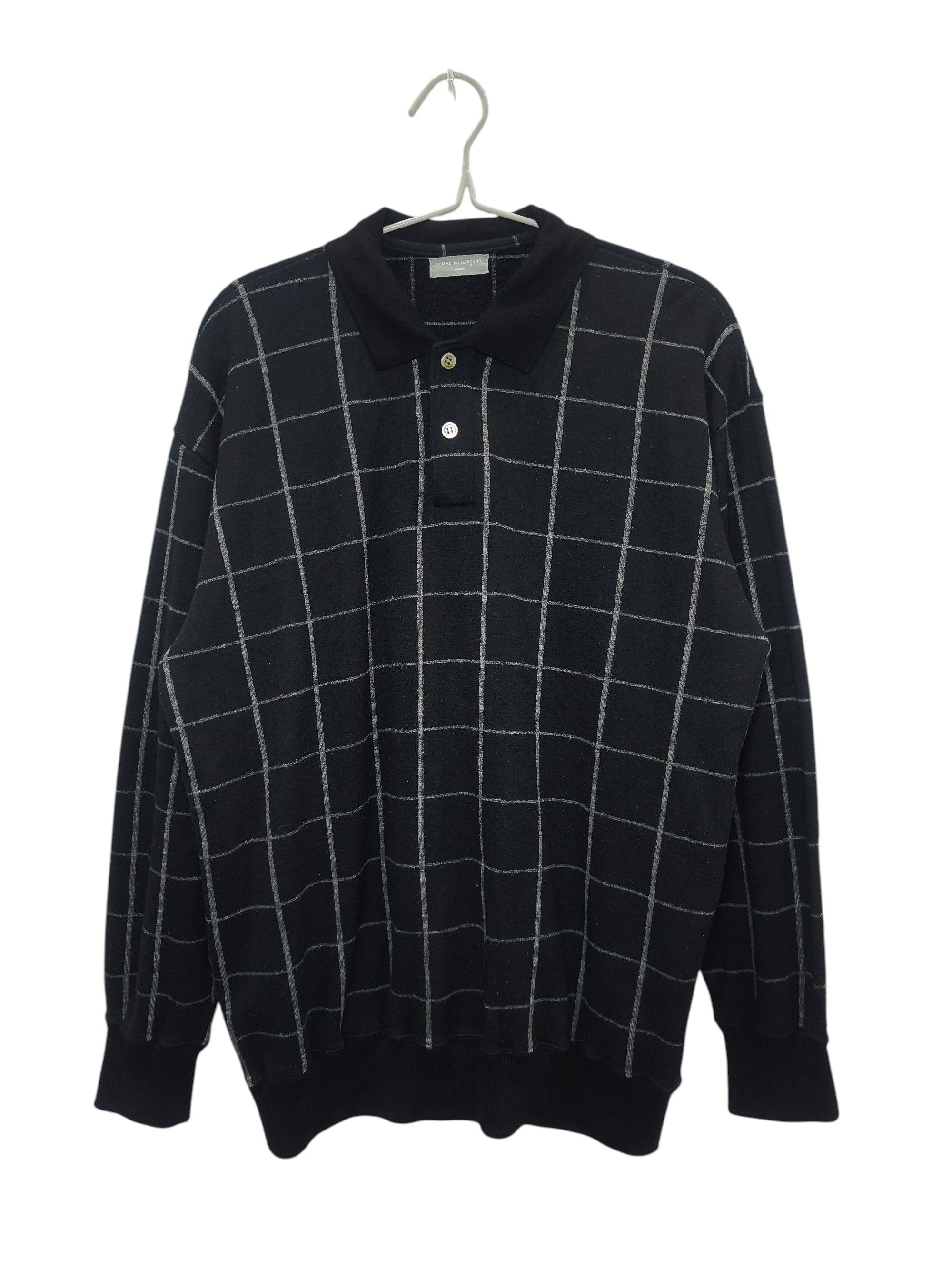Comme des Garcons Homme Vintage 80's CDGH Checkered Knit Long Sleeve Polo Shirt Size US L / EU 52-54 / 3 - 1 Thumbnail