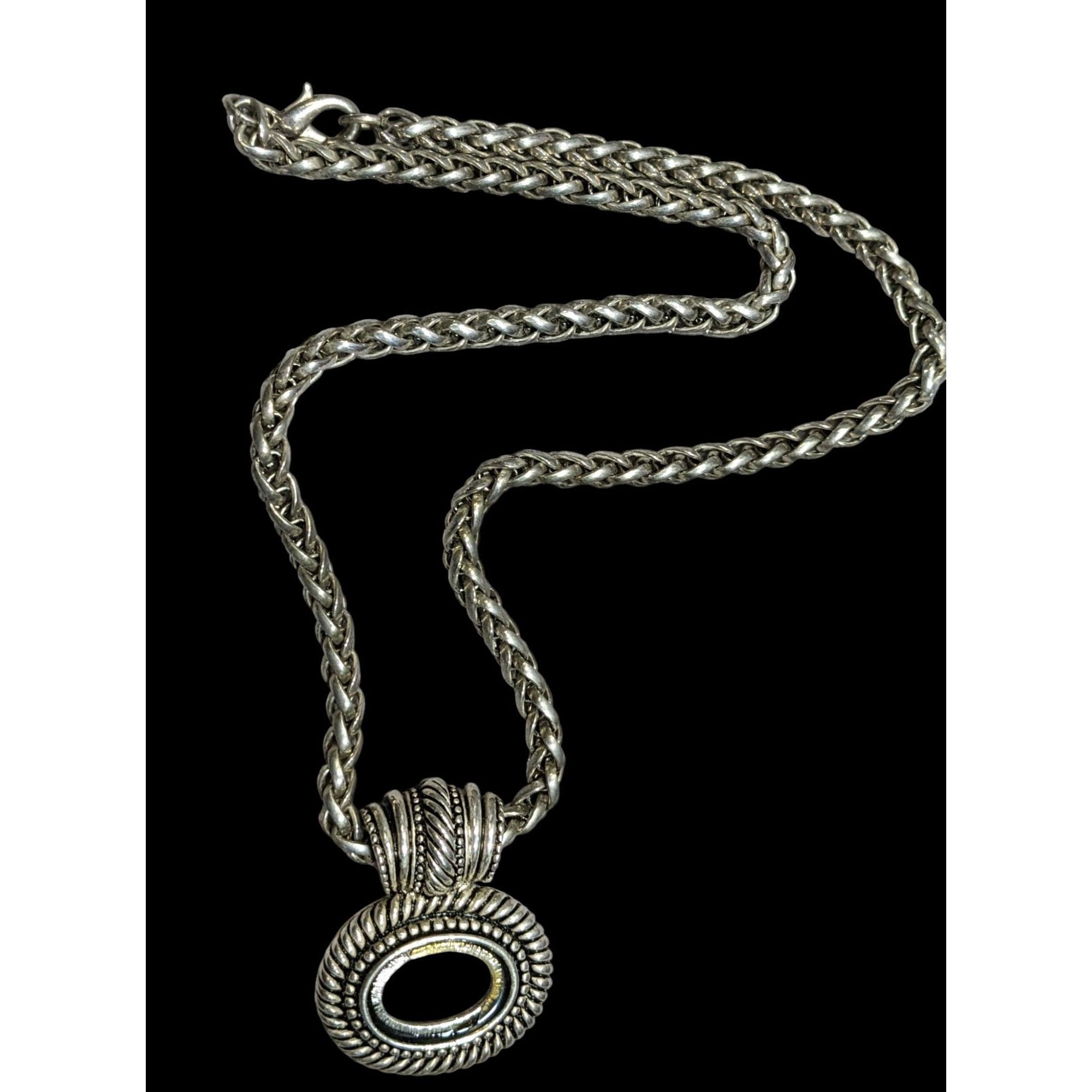 Other Silver Tone Rope Chain Necklace With Open Bezel Pendant Size ONE SIZE - 1 Thumbnail