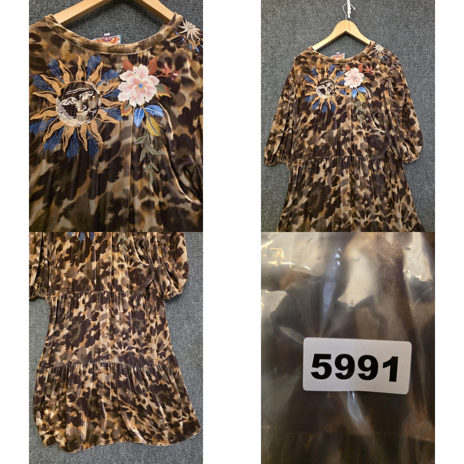 Johnny Was Johnny Was Dress Womens L Brown Velvet Animal Print Embroidered Hi Low Swing Size L / US 10 / IT 46 - 10 Thumbnail