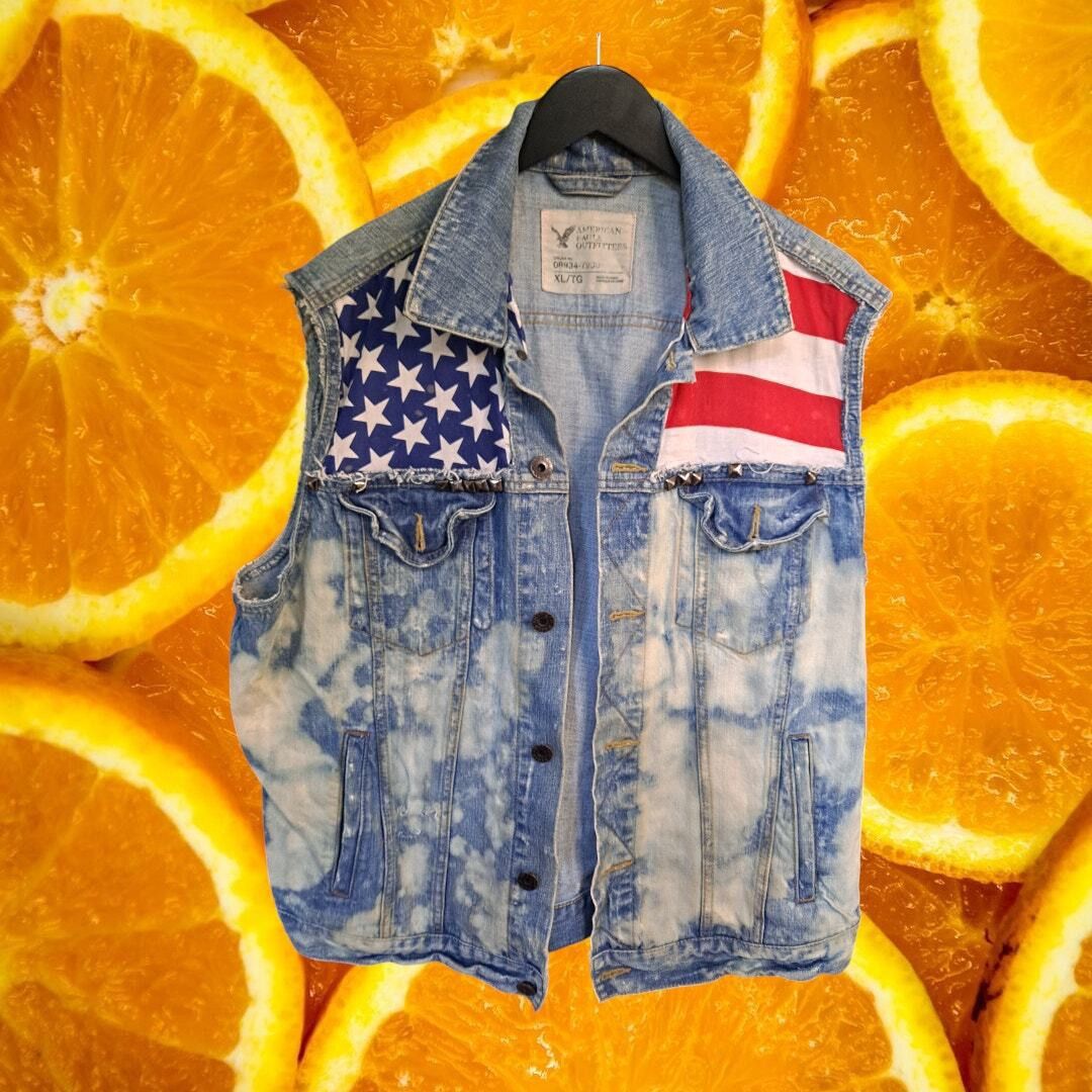 American Eagle Outfitters American Eagle Outfitters American Flag Acid Wash Denim Vest Size US XL / EU 56 / 4 - 2 Thumbnail