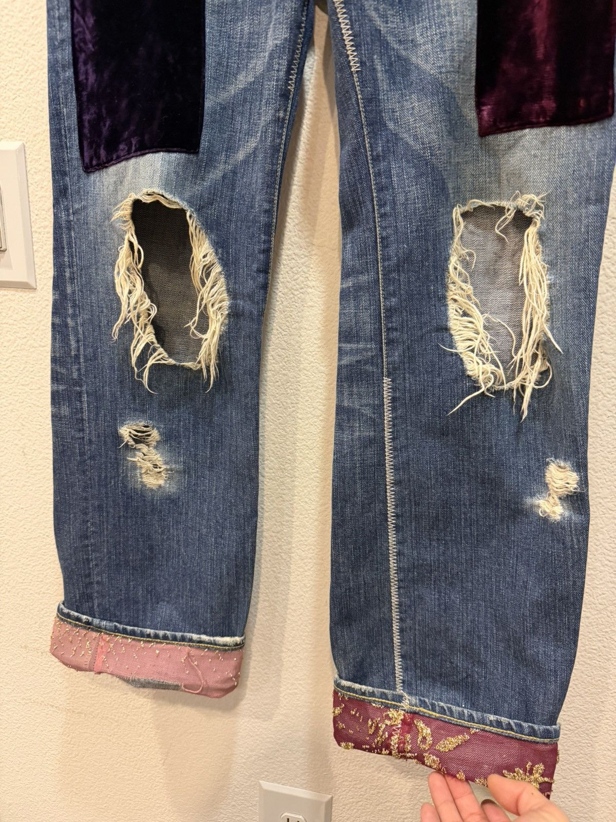Number (N)ine AW03 Kurt Cobain Velvet Patch Denim Jeans 2 Size US 31 - 3 Thumbnail