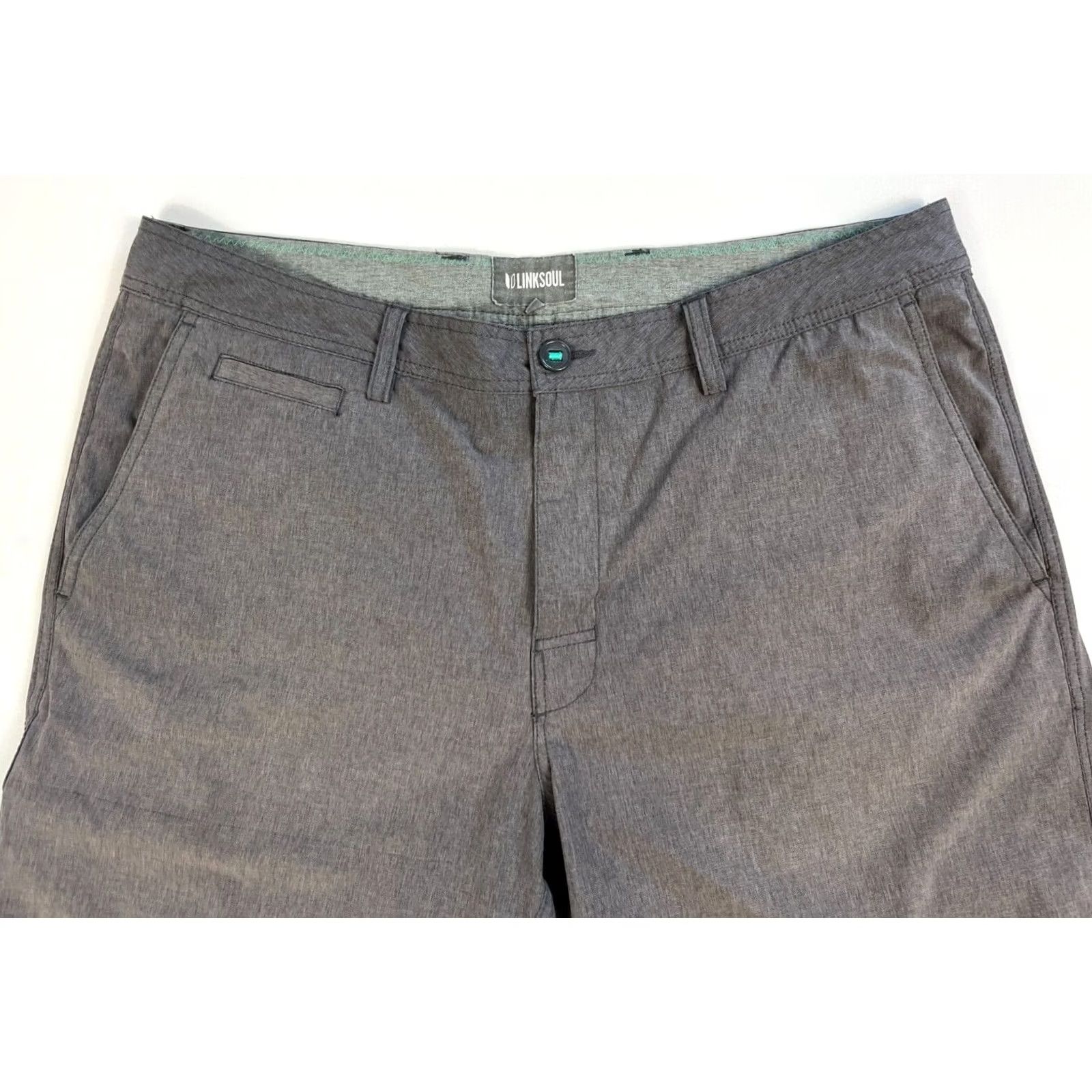 Vintage Linksoul Men's Boardwalker Shorts 38" Waist 10" Inseam Gray Polyester Blend Flat Front Belt Loops Chino Casual Breathable Pockets 10" Inseam Mens Size US 38 / EU 54 - 3 Thumbnail