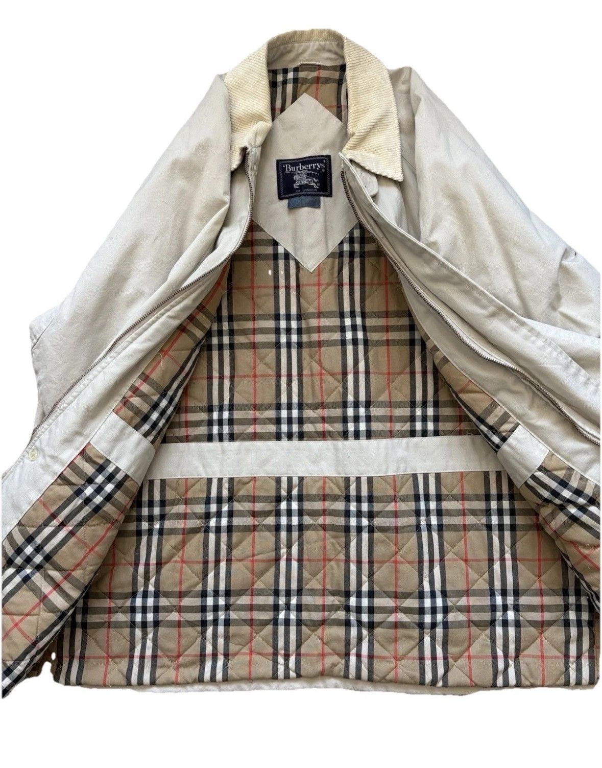 Burberry × Vintage Vintage Burberry Men’s Tan Coat With Corduroy Collar Size US XL / EU 56 / 4 - 5 Thumbnail
