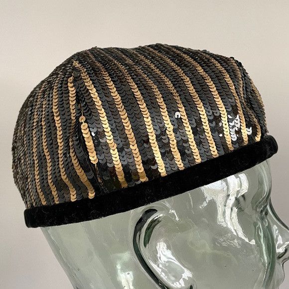 Escada Vintage Escada Sequin Black & Gold Skullcap - German 🇩🇪 Size ONE SIZE - 2 Thumbnail