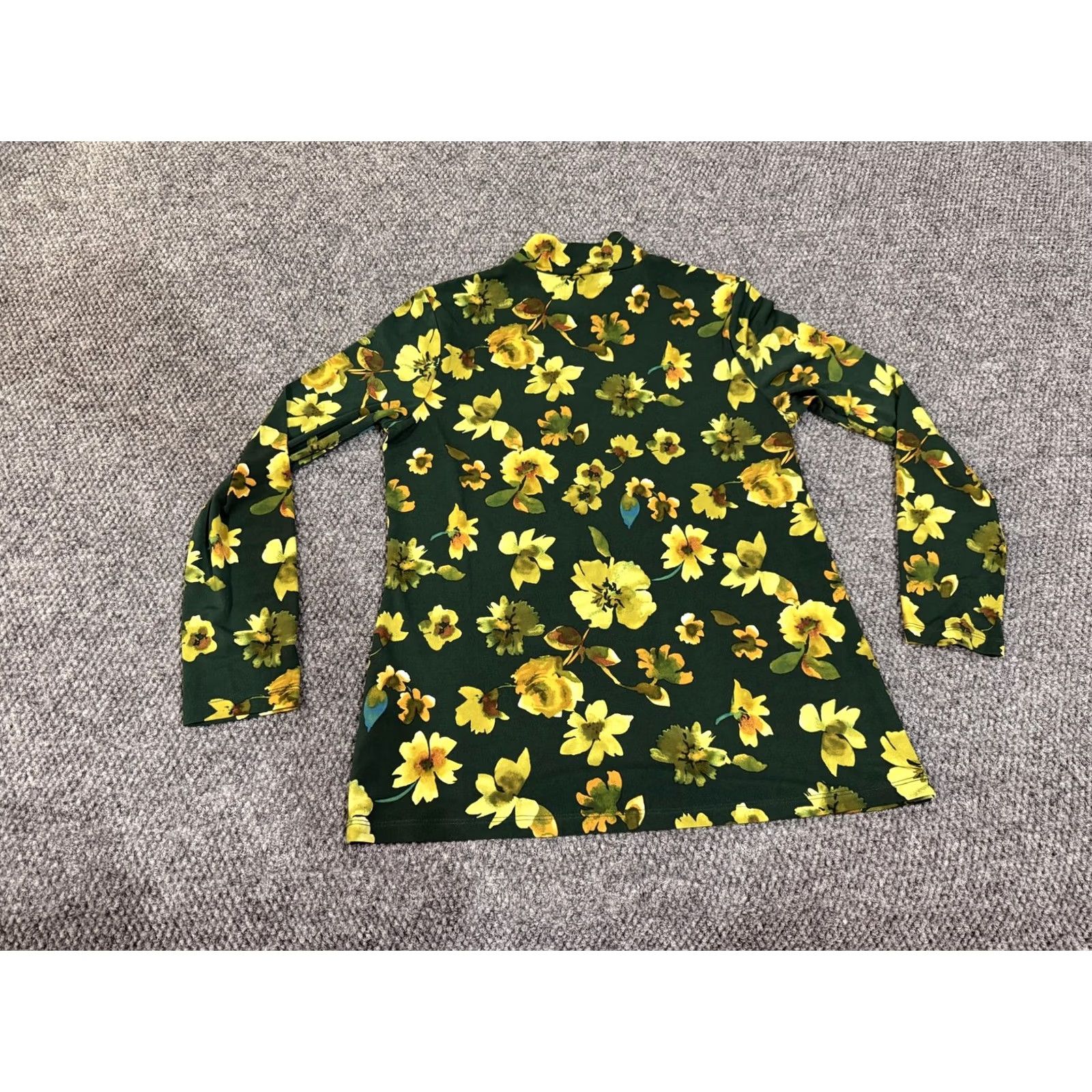 Vintage Susan Graver Blouse Womens L Green Floral Mock Neck Long Sleeve Tunic Top Size L / US 10 / IT 46 - 7 Thumbnail