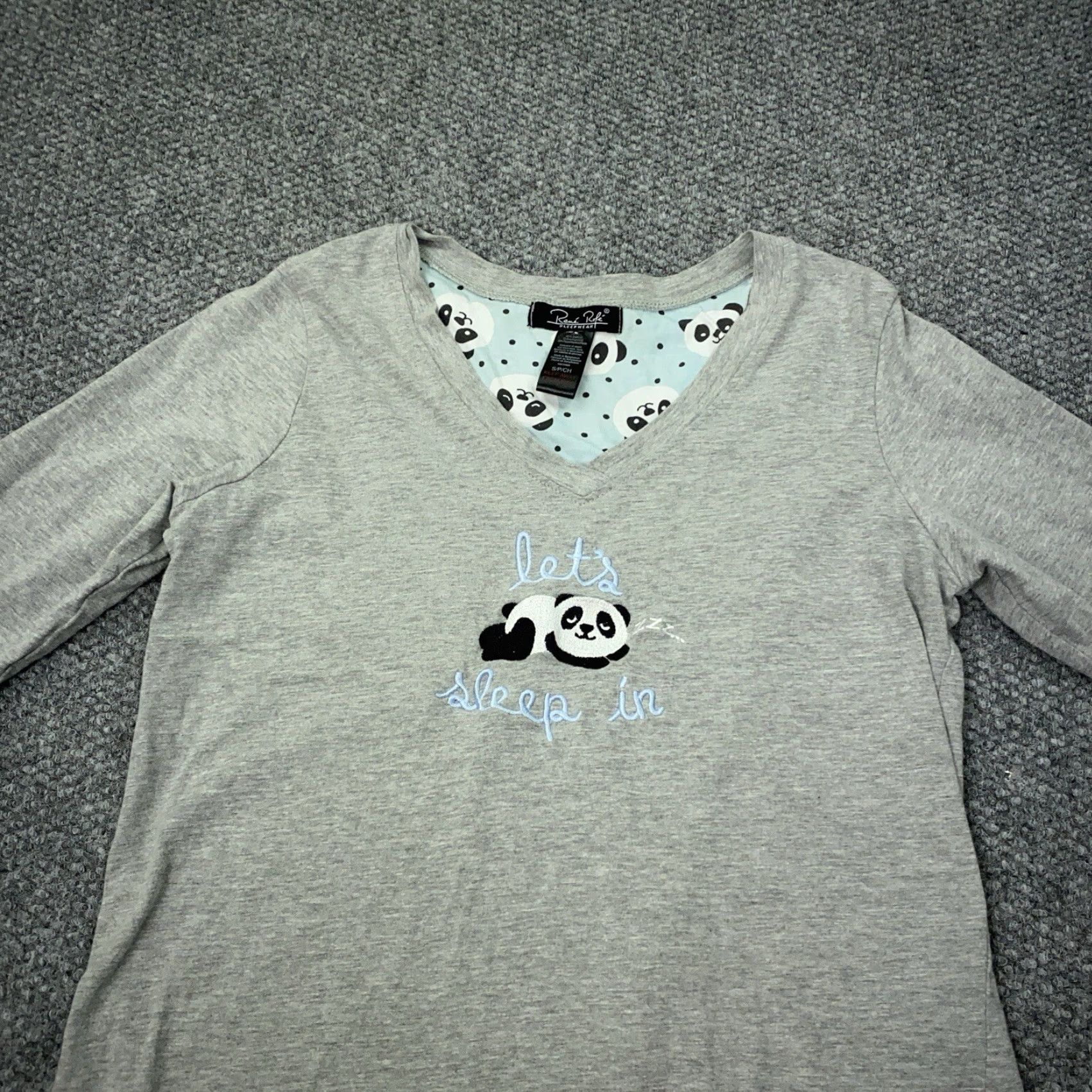 Vintage Rene Rofe Pajama Top Womens Small Gray Panda Embroidered Shirt? Size L / US 10 / IT 46 - 2 Thumbnail
