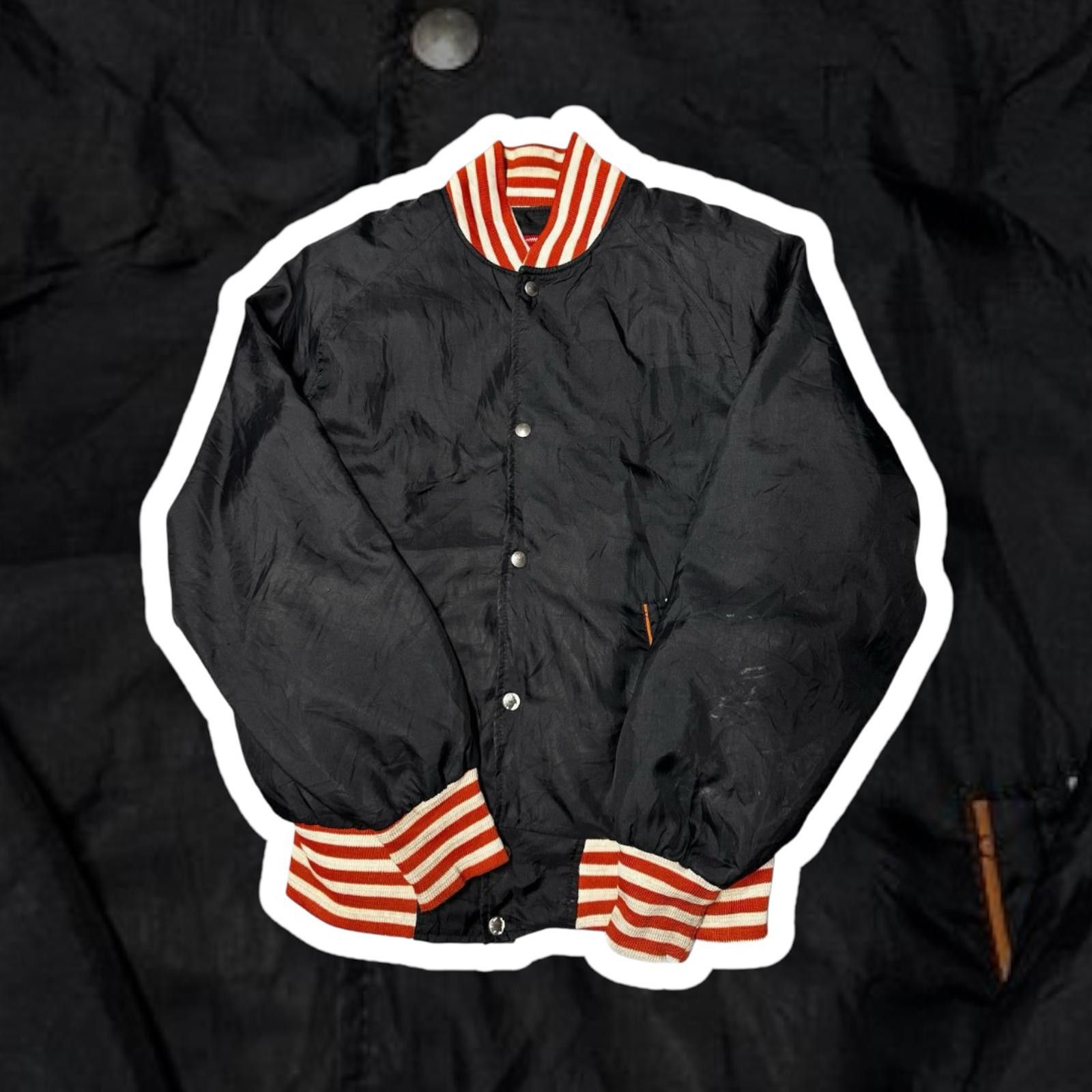 Other Men's Black Varsity Jacket with Orange and White Stripes Size US L / EU 52-54 / 3 - 1 Thumbnail