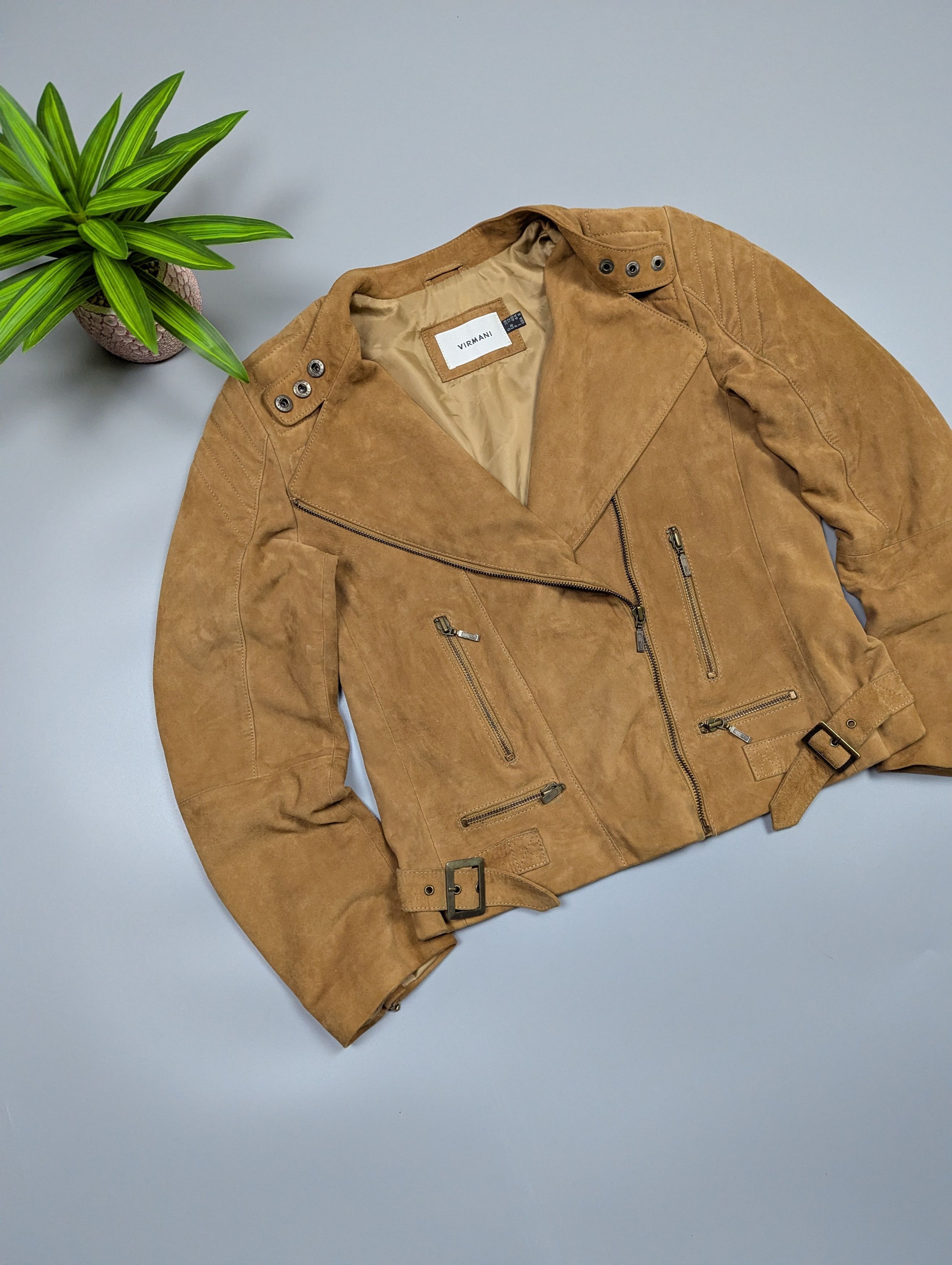 Vintage VIRMANI Women's Vintage Leather Brown Biker Cowboy Jacket Size M / US 6-8 / IT 42-44 - 2 Thumbnail