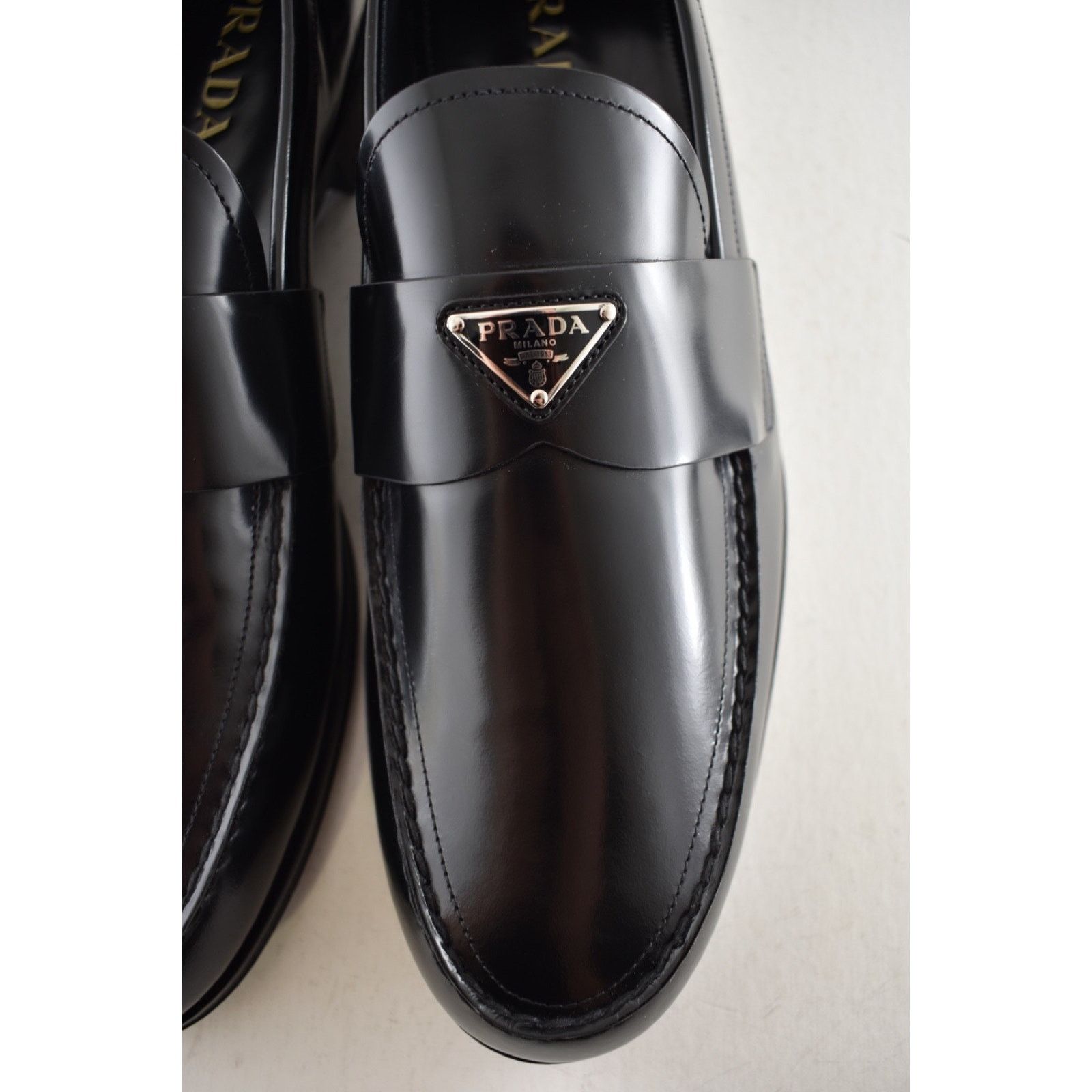 Prada Prada Black Brushed Leather Triangle Loafer US 13 Size US 13 / EU 46 - 13 Thumbnail
