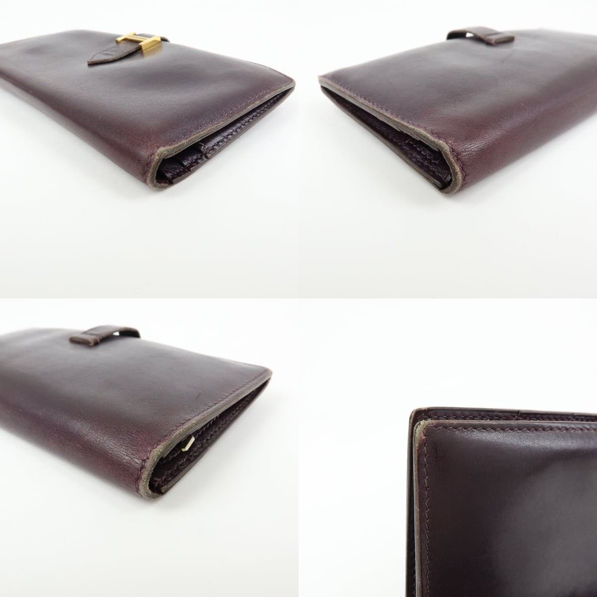 Hermes Hermes Bearn Box Calfskin Leather Bi-Fold Wallet Burgundy Size ONE SIZE - 4 Thumbnail