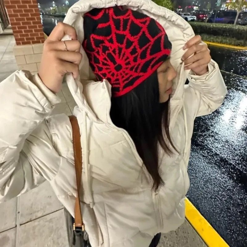 Japanese Brand Spider Web Graphic Beanie Hat Black Vintage y2k Size ONE SIZE - 2 Thumbnail