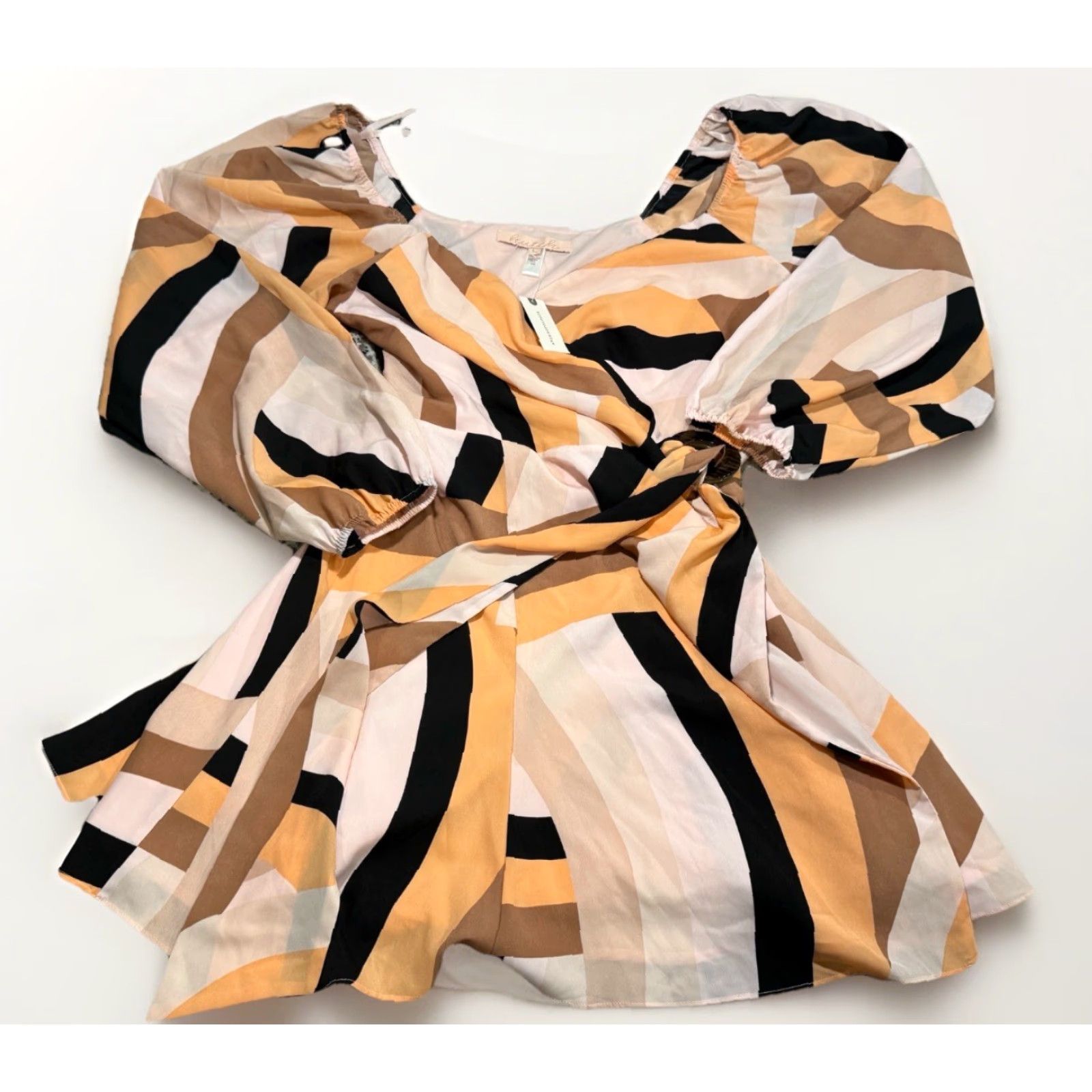 Anthropologie NWT Anthropologie Hutch Mod Geo Wrap Mini Dress Puff Sleeves Geometric Sz L Size L / US 10 / IT 46 - 2 Thumbnail