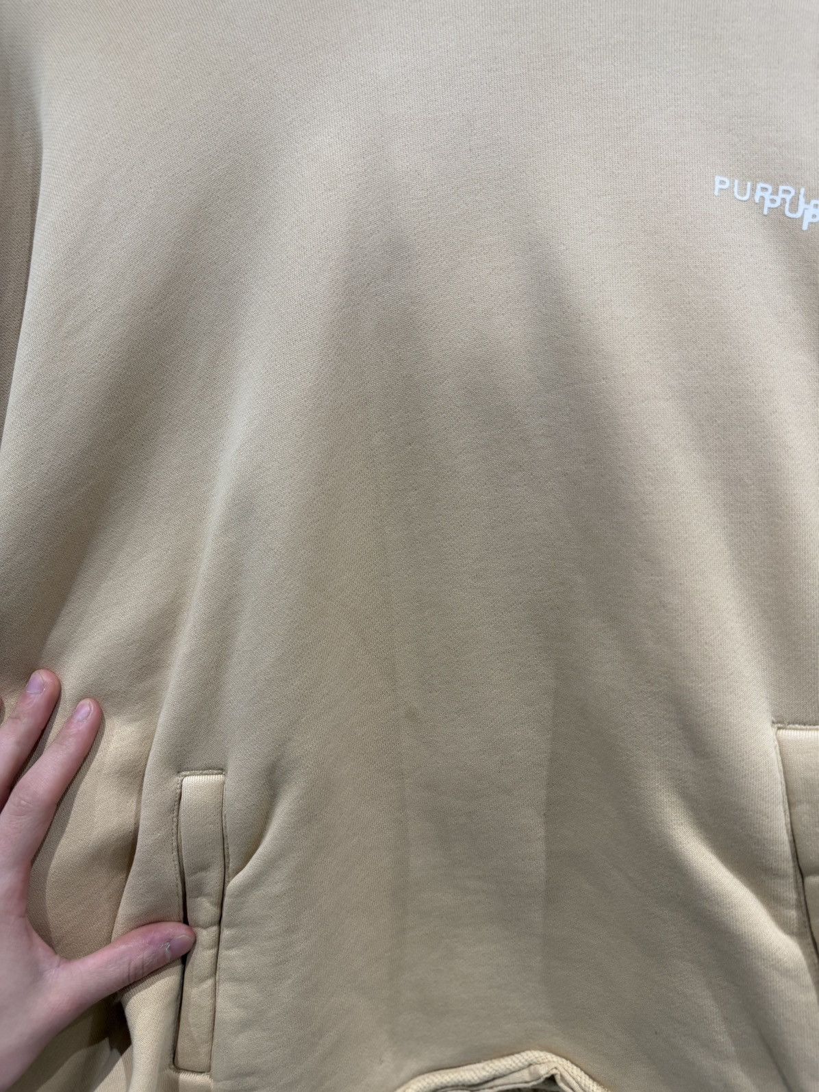 Purple Brand Purple Brand Newsprint Cropped Hoodie Beige Size: L Size US L / EU 52-54 / 3 - 4 Thumbnail