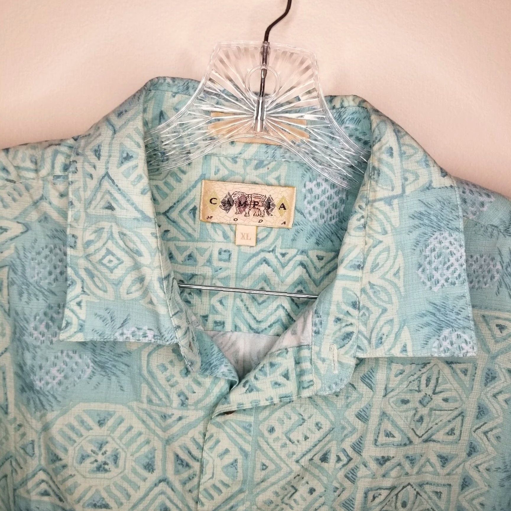 Vintage CAMPMA MODA Hawaiian Pineapple Button-Up Shirt Mens XL Green Short Sleeve Size US 36 / EU 52 - 3 Thumbnail