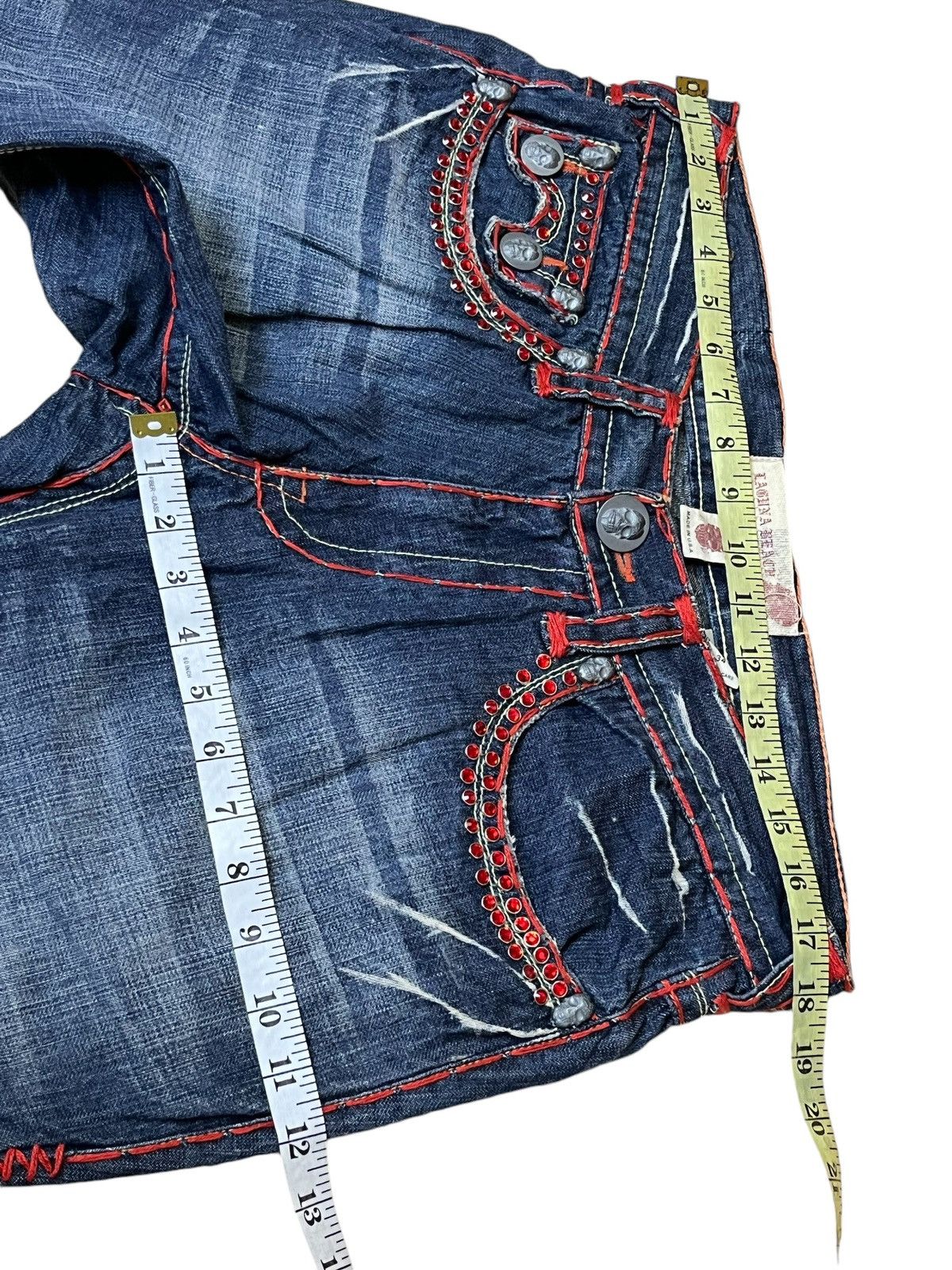Japanese Brand FLARED🔥LAGUNA BEACH RHINESTONE MADE IN USA FLARED JEANS Size US 36 / EU 52 - 13 Thumbnail