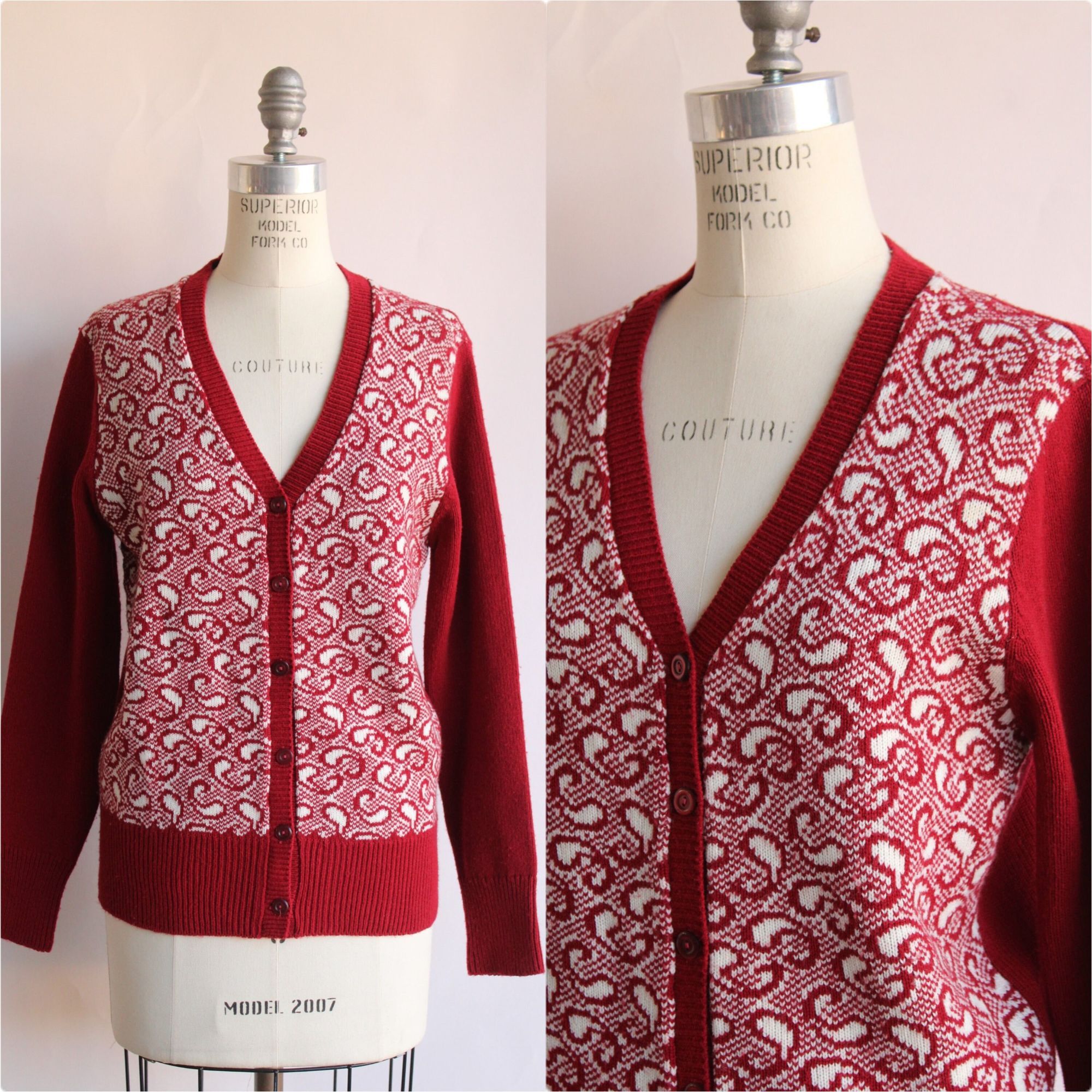 Vintage Vintage 1970s Cardigan Sweater, Volup Full Fashioned Red and Size L / US 10 / IT 46 - 1 Thumbnail