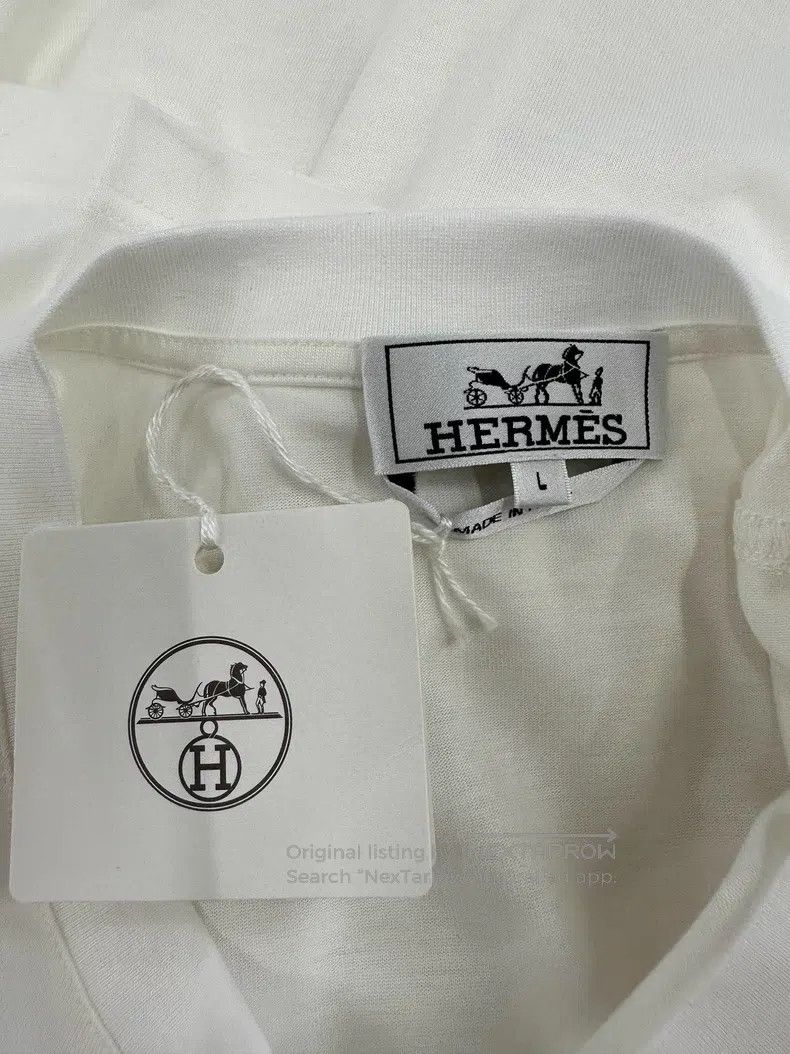Hermes Hermes White Leather Trimmed Short Sleeve T-Shirt Size US L / EU 52-54 / 3 - 4 Thumbnail