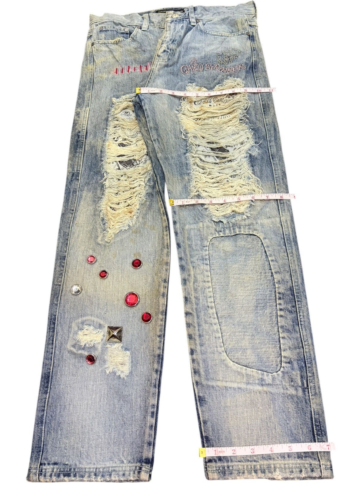 Undercover Vintage Candy Stripper Distress Punk Studded Jeans Size 31" - 8 Thumbnail