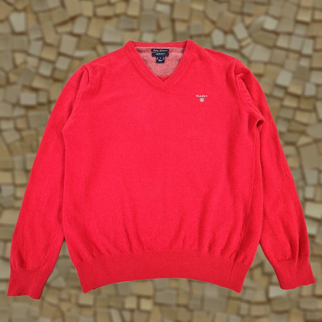 Gant Gant Mens Jumper Red Medium 100% Lambswool V Neck Knit Pullover Size US M / EU 48-50 / 2 - 1 Thumbnail