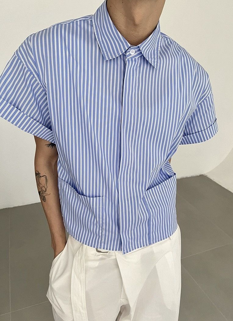 Japanese Brand × Vintage Cleanfit retro city boy striped crop short sleeve shirt Size US S / EU 44-46 / 1 - 4 Thumbnail