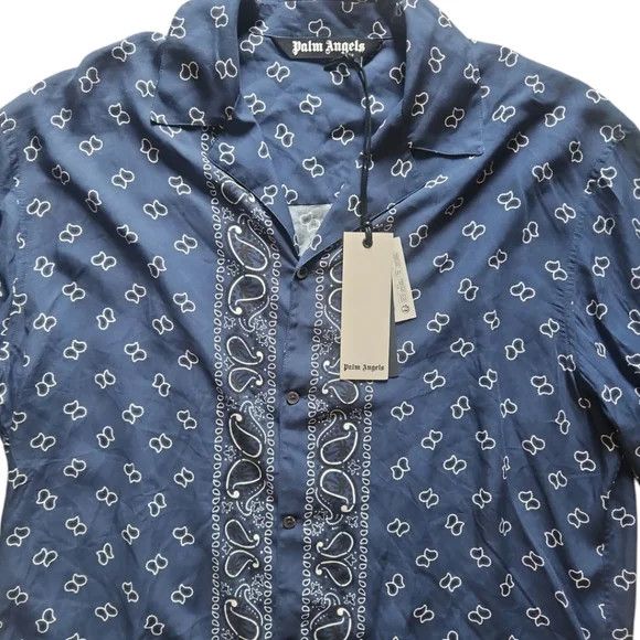 Palm Angels Long Sleeve Paisley Bowling Shirt in Navy Size US M / EU 48-50 / 2 - 3 Thumbnail