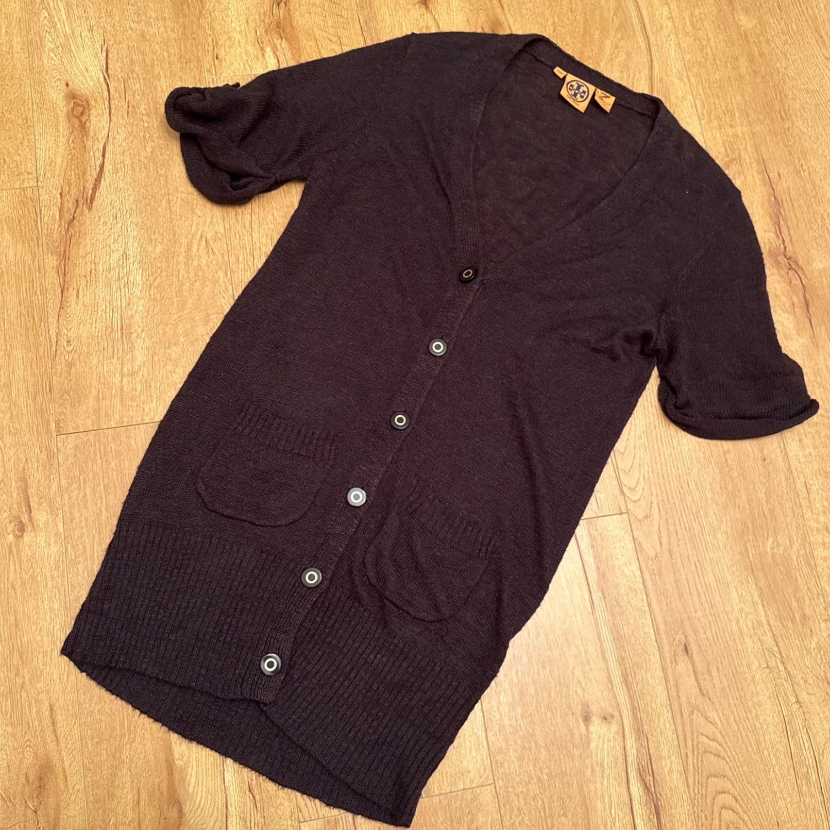 Tory Burch VINTAGE Tory Burch Cardigan Med Button Up V Neck Brown Linen Viscose Pockets Boho Long Size M / US 6-8 / IT 42-44 - 5 Thumbnail