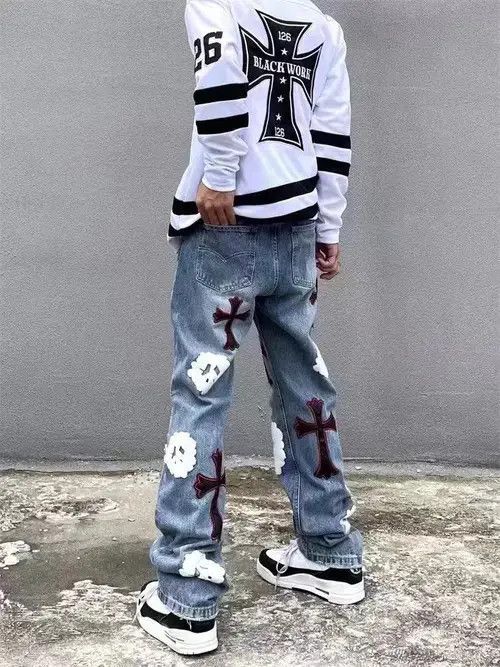 Japanese Brand High street heavy embroidered ripped straight jeans Size US 32 / EU 48 - 4 Thumbnail