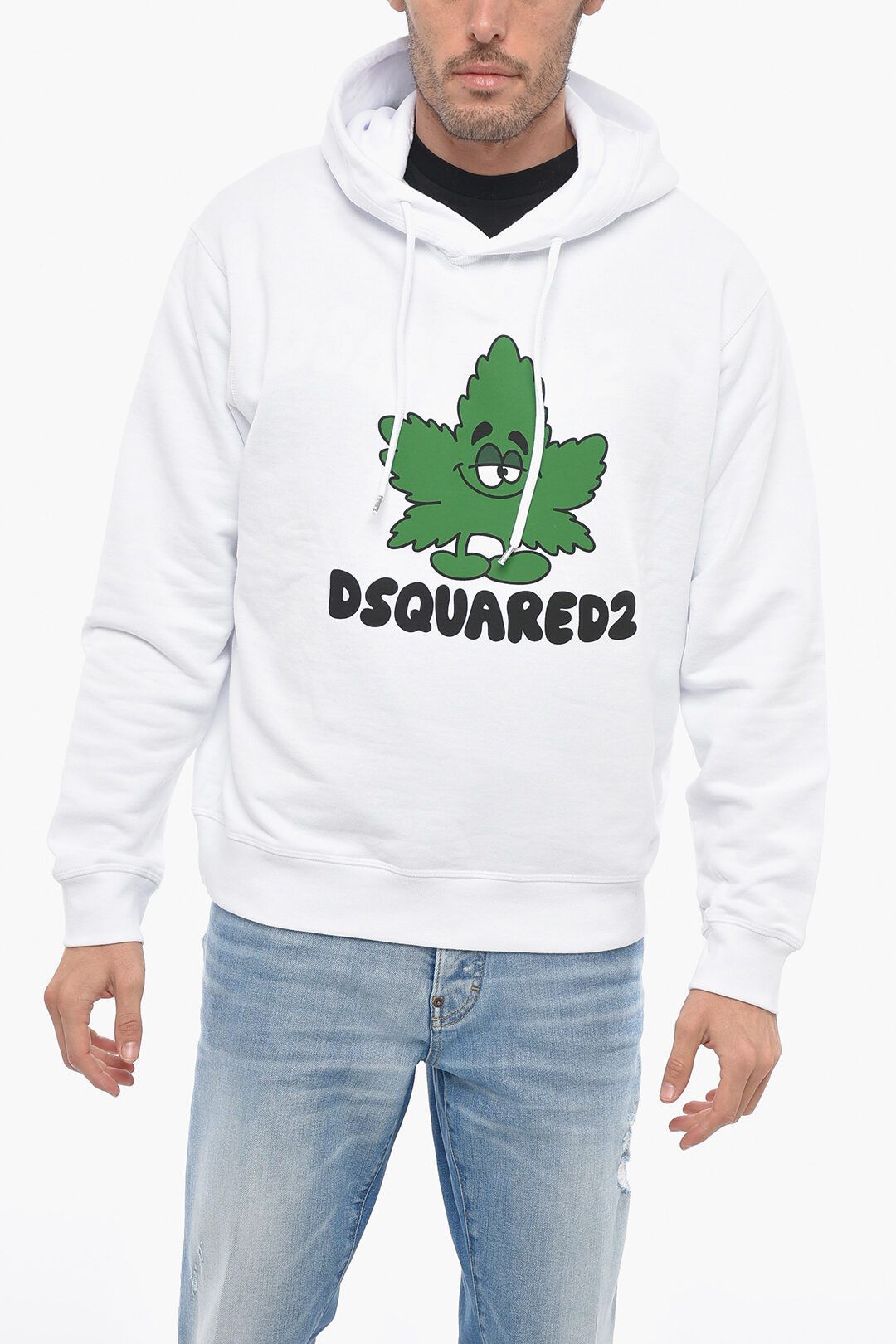 image of Dsquared2 Og1Mm0424 Brushed Cotton Leaf Hoodie In White, Men's (Size XL)