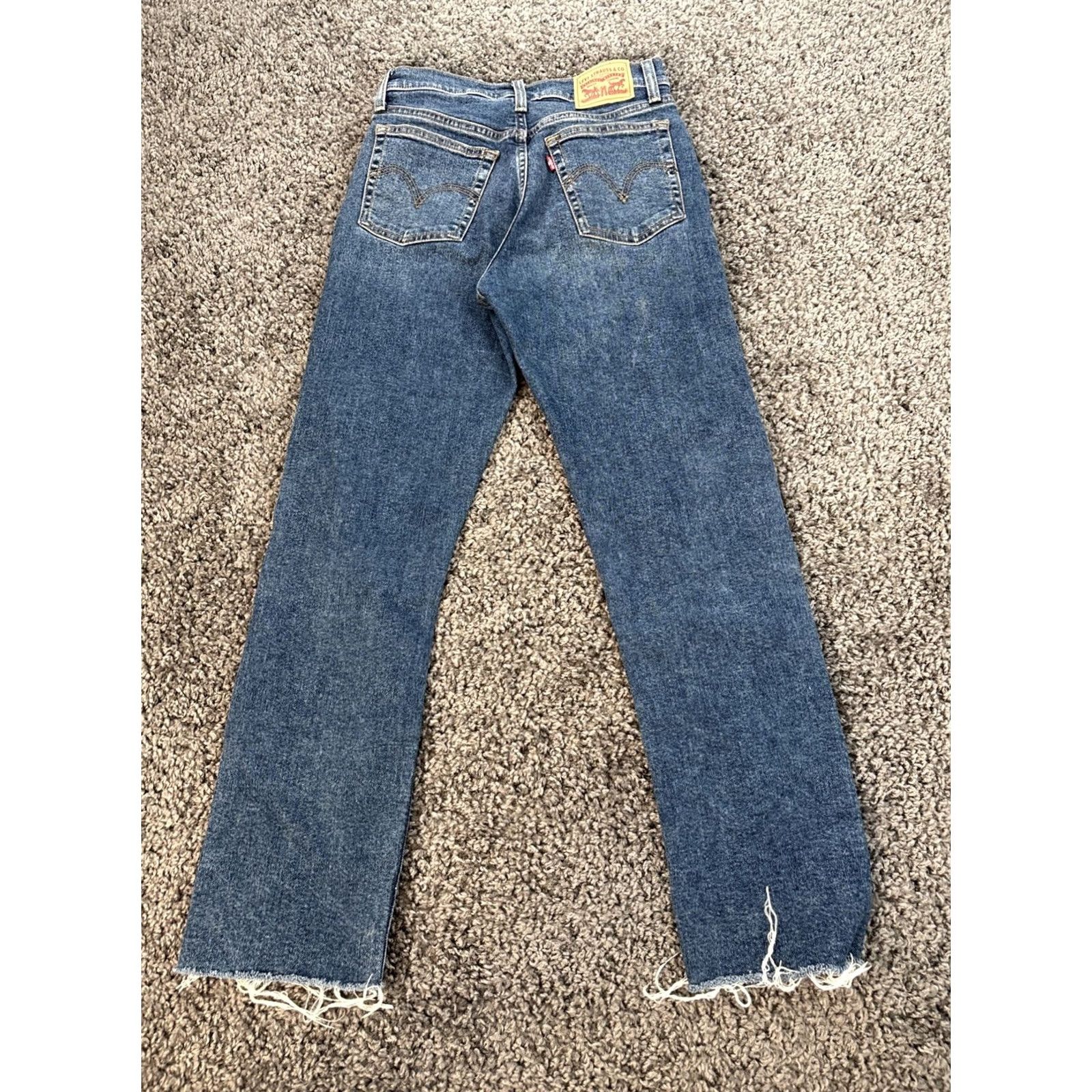 Levi's Levi'S Premium Womens 27x28 Wedgie Straight Fray Hem Classic Button Fly Blue Denim Size ONE SIZE - 7 Thumbnail