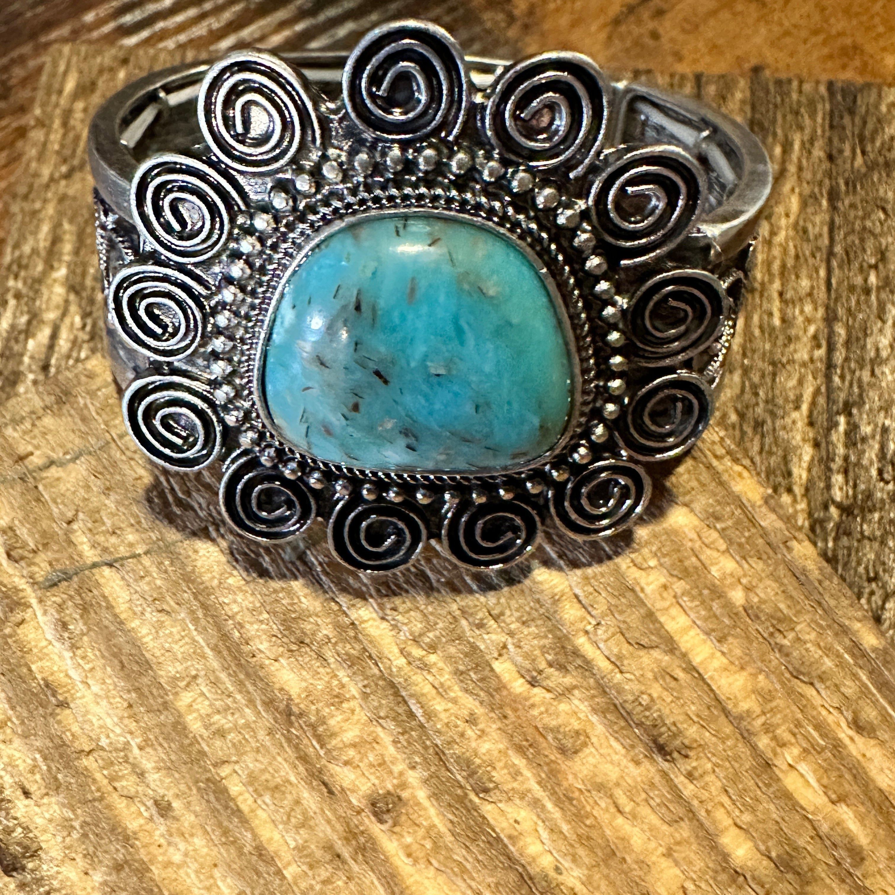 Other Boho Vintage Southwestern Cowgirl Scroll Cuff Bracelet, Turq Size ONE SIZE - 8 Thumbnail