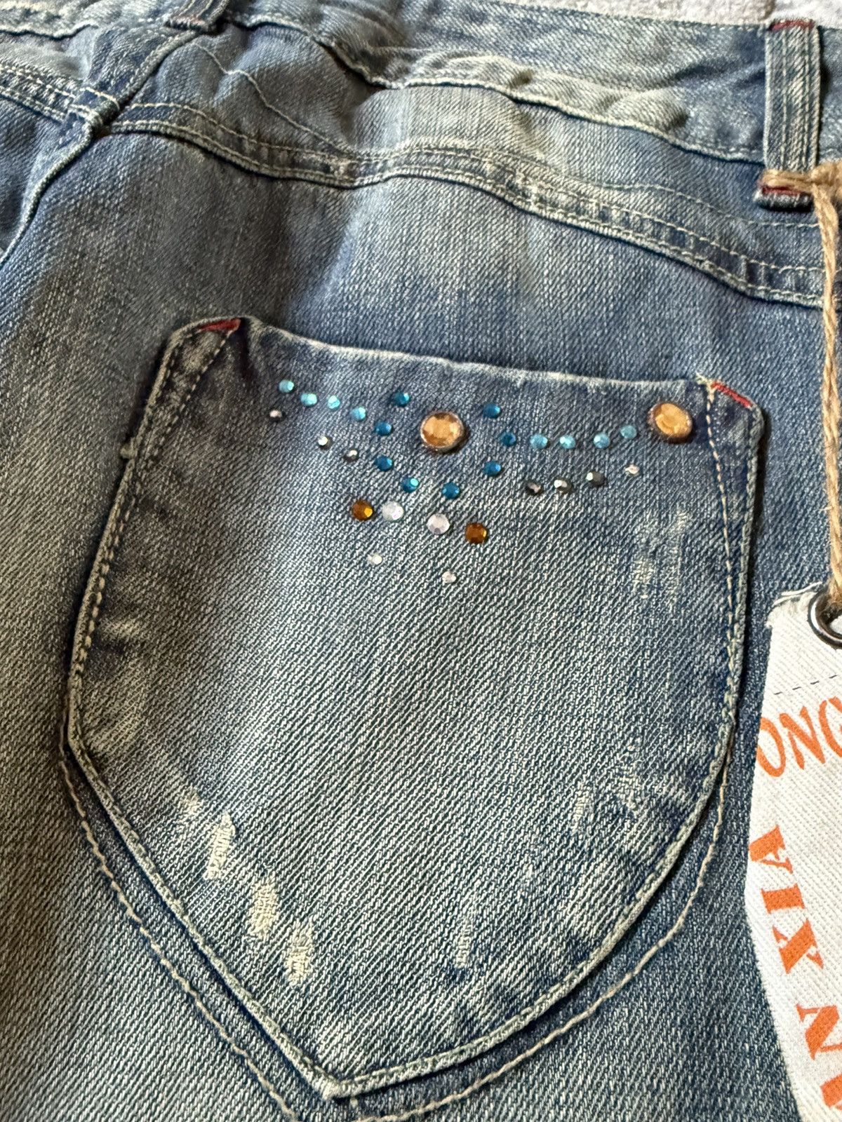 If Six Was Nine Studded Gemstone Claw Mark Muddy Wash Japanese Flared Jeans Size US 29 - 18 Thumbnail