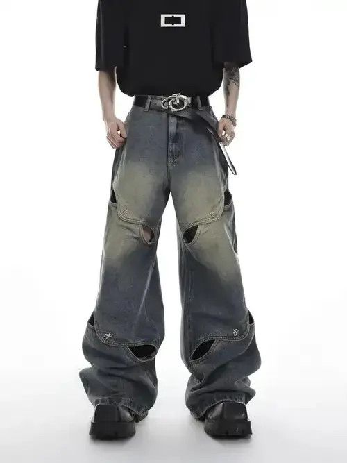 Japanese Brand × Vintage Hollow Out Wide Leg Jeans Size US 29 - 1 Thumbnail