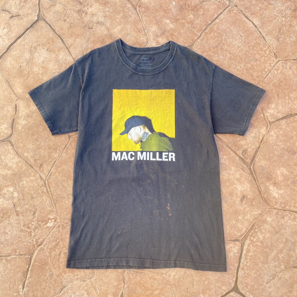 image of Thrashed Faded Mac Miller American Rapper Tee in Black, Men's (Size Medium)