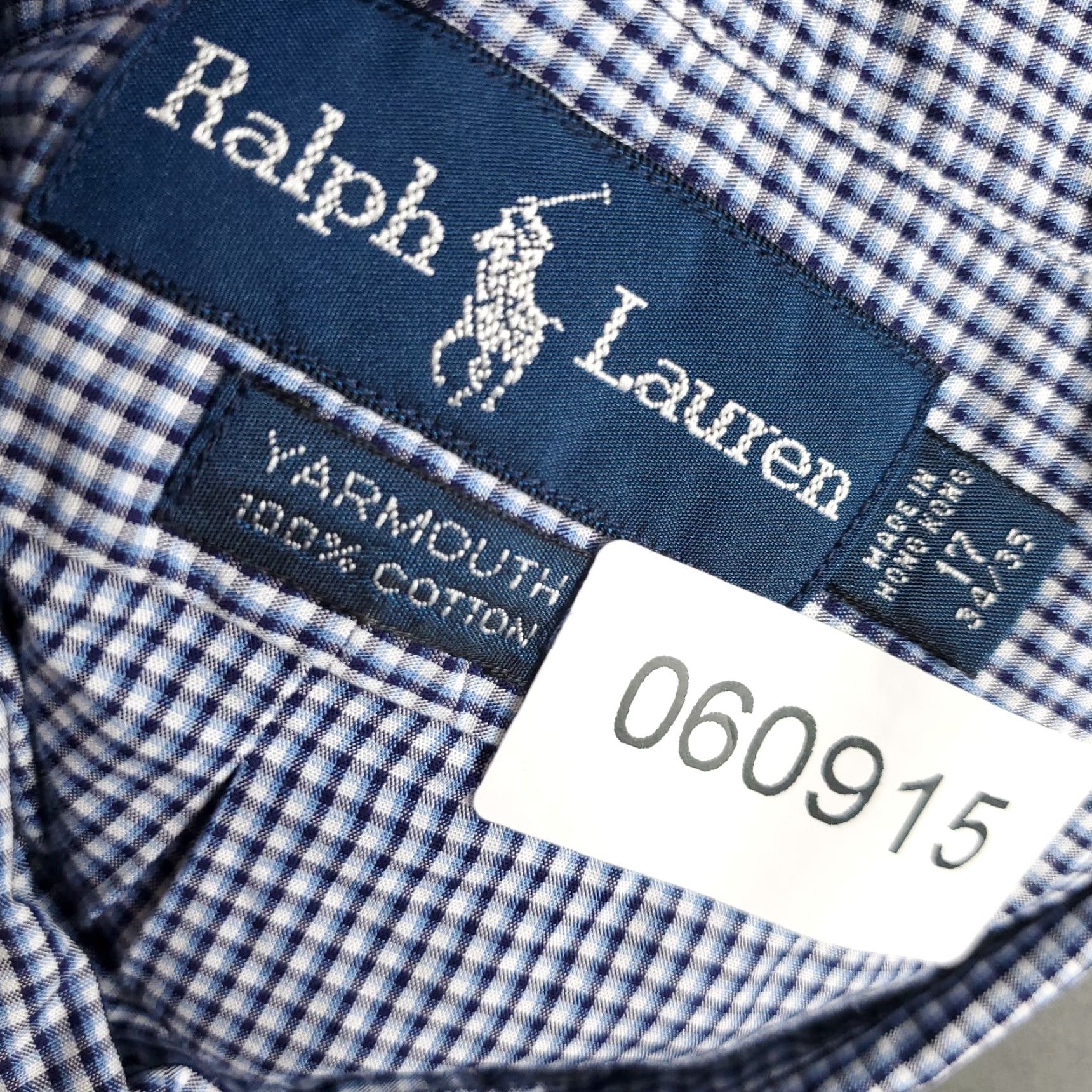 Ralph Lauren VINTAGE Ralph Lauren Dress Shirt Men Size 17 Blue Check Cotton Long Sleeve Button Up Size 46R - 8 Thumbnail